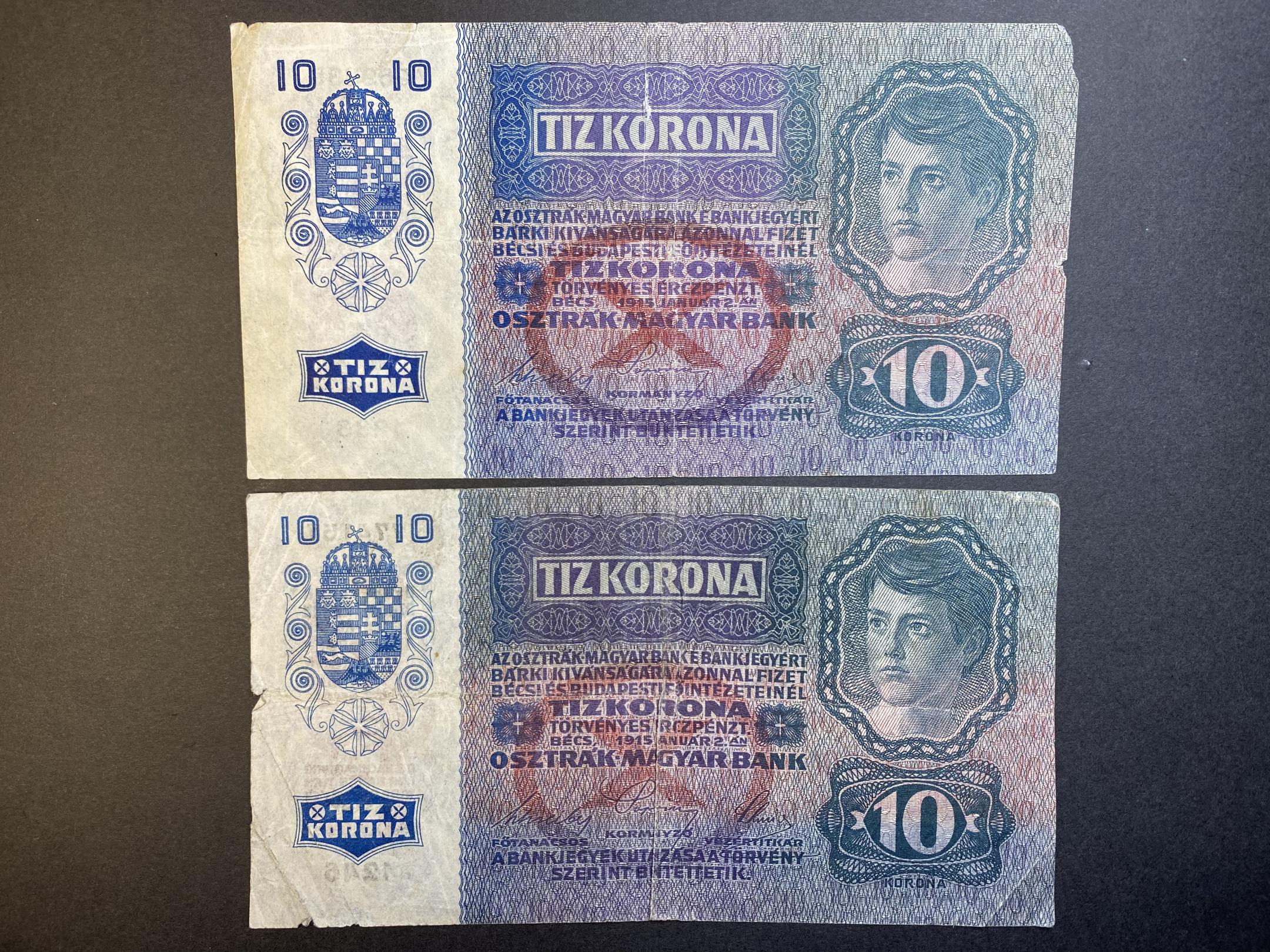 10 Korona (1915) felülbelyegzett 2db VG Adamo K11B