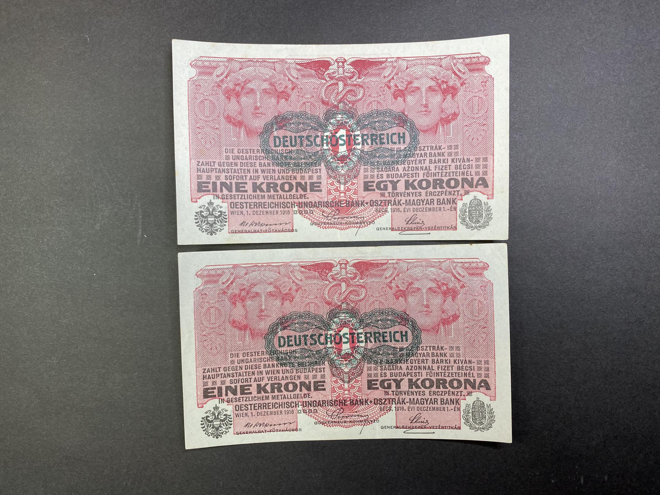 1 Korona (1916) sorszámkövető felülbélyegzett aUNC Adamo K3b