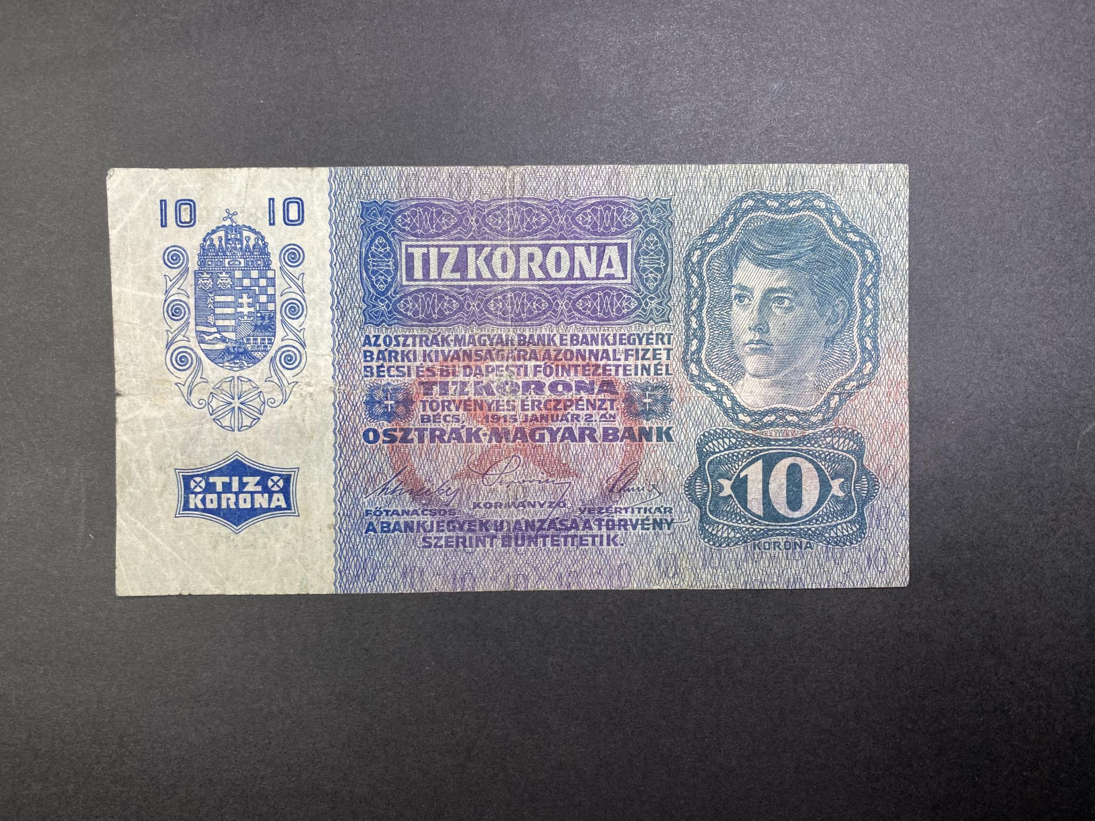 10 Korona (1915) felülbélyegzett F Adamo K11b