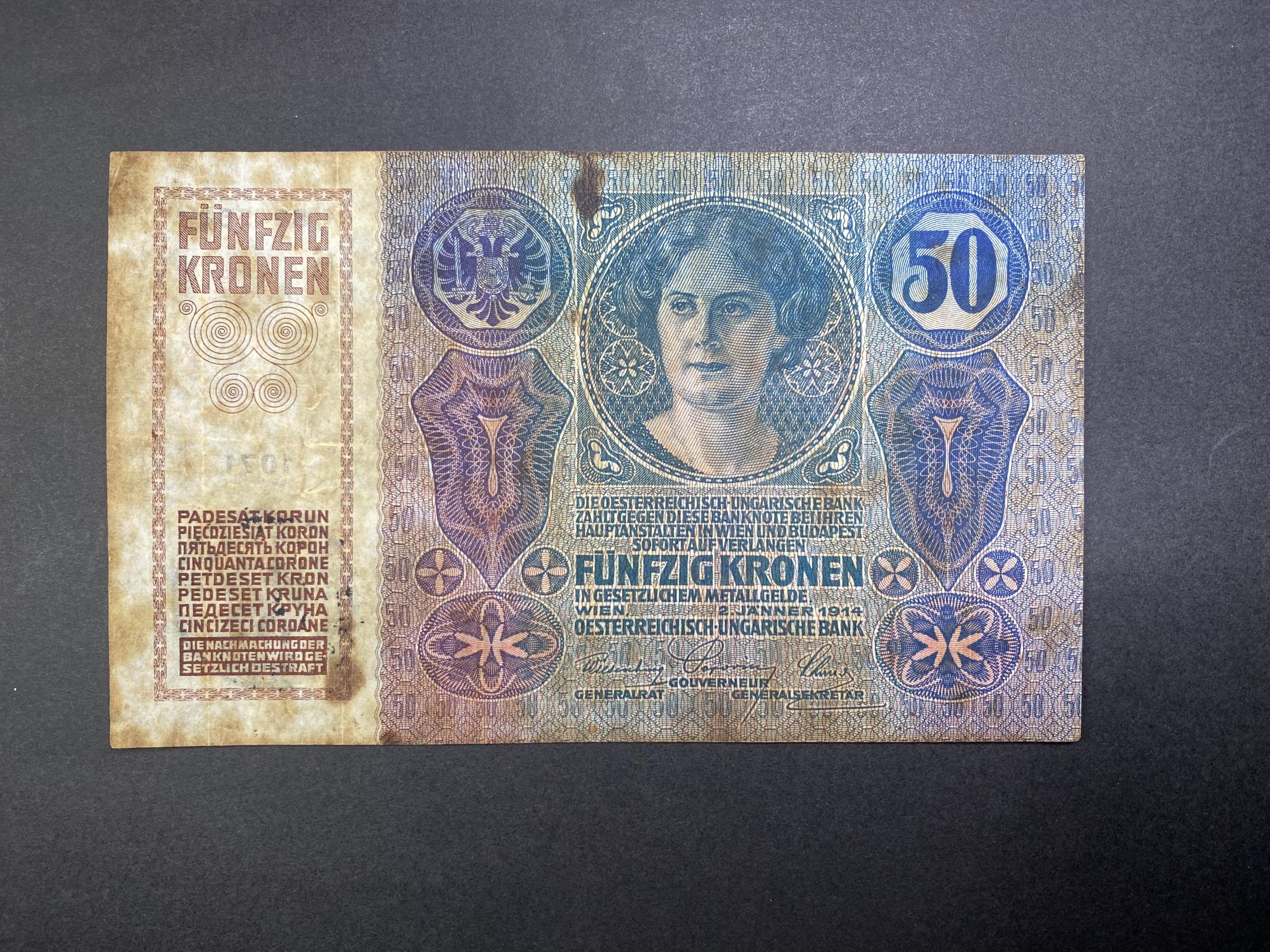 50 Korona (1914) felülbélyegzett VF Adamo K24