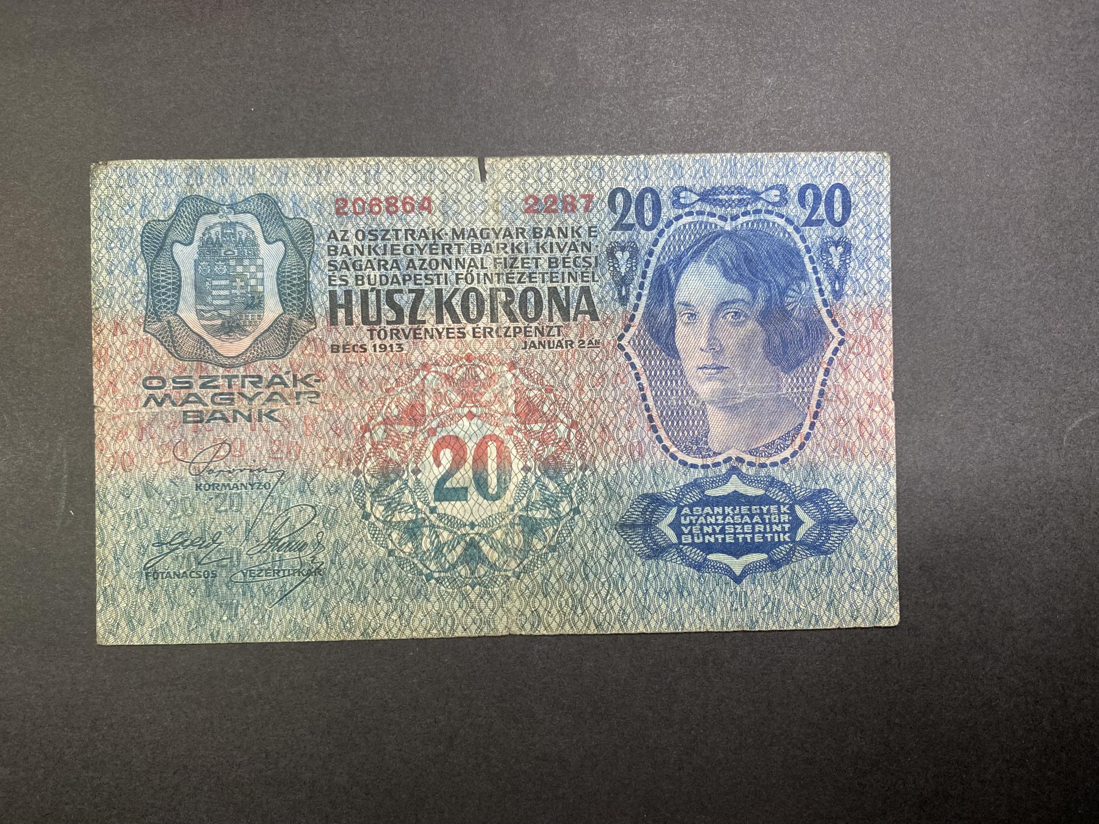 20 Korona (1913) VF Adamo K17