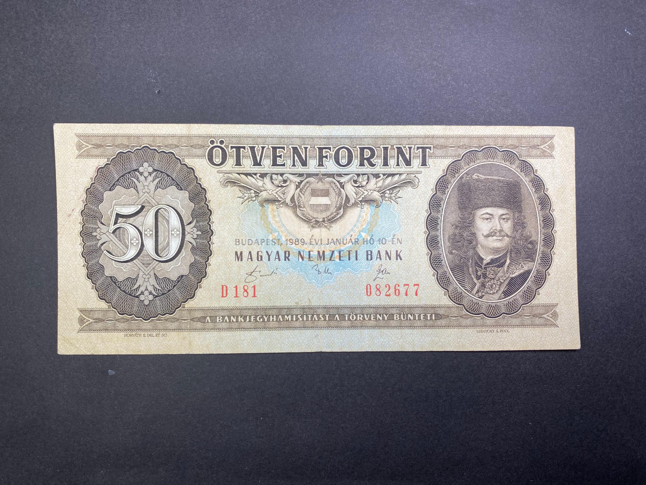 (1989) 50 Forint elcsúszott nyomat VF Adamo F25 