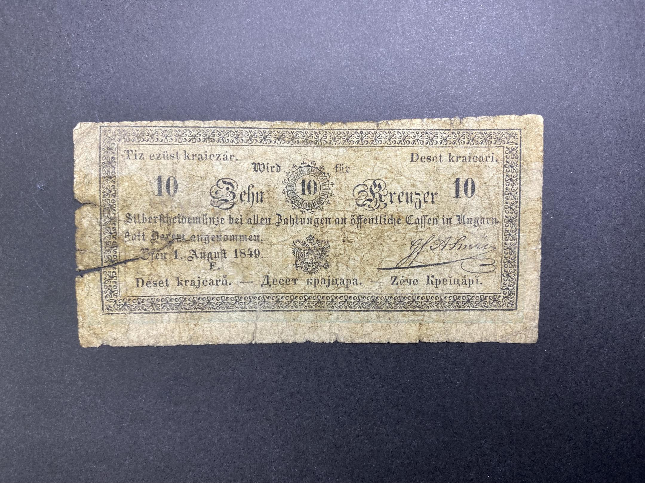 Gróf Almássy 10 Krajcár (1849)F Adamo G101 VG