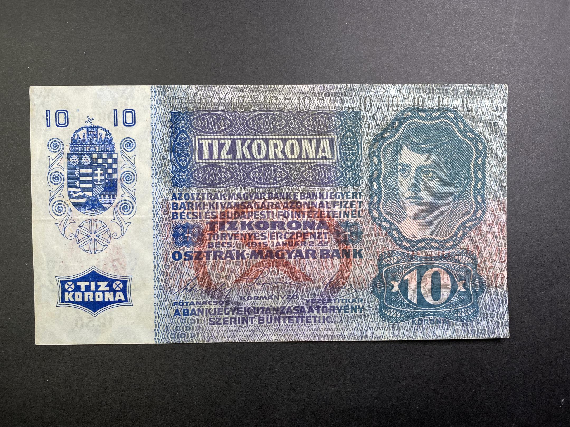 10 Korona (1915) felülbélyegzett VF Adamo K11b