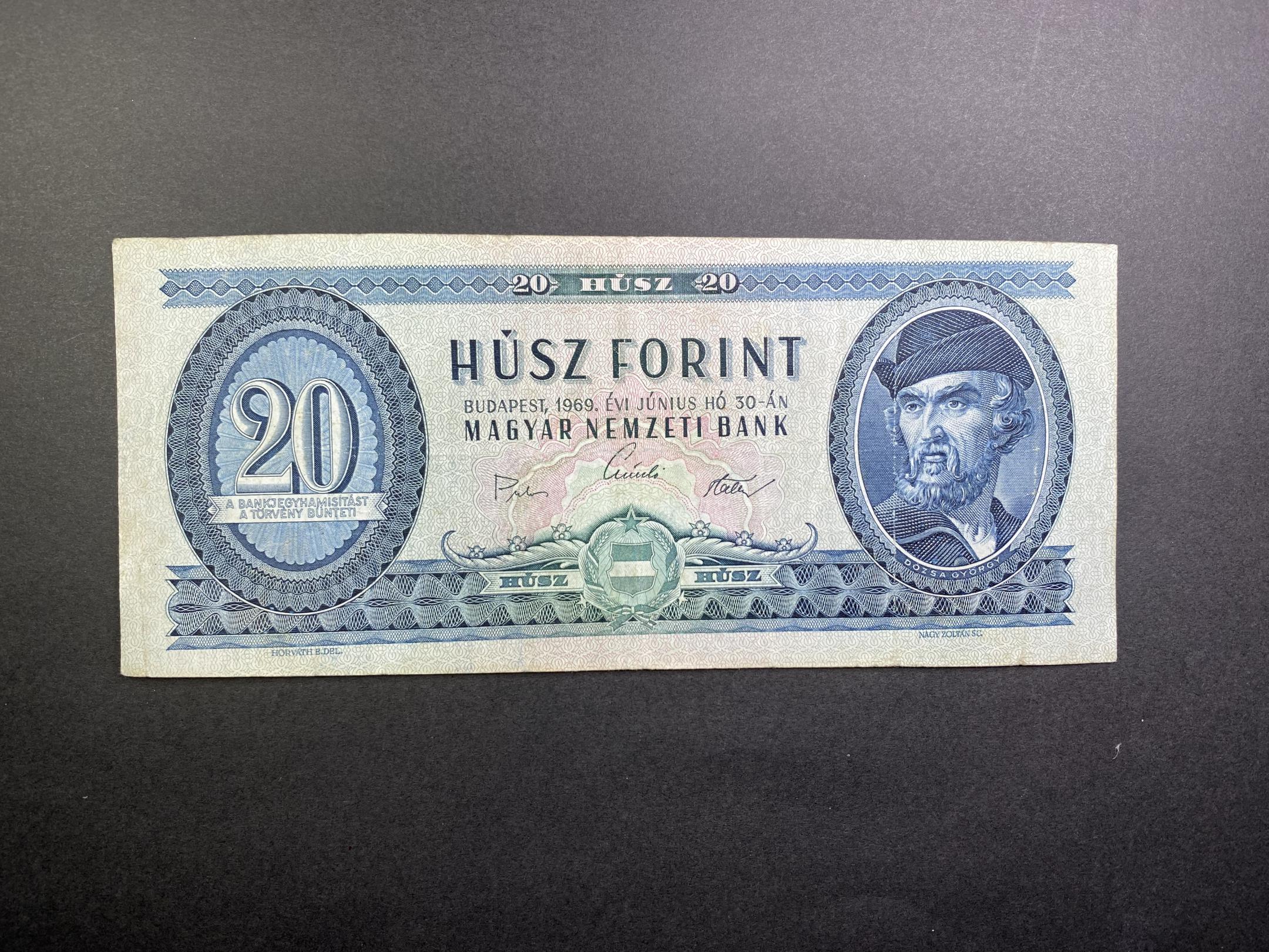20 Forint (1969C)VF látványosan elcsúszott nyomat Adamo F15