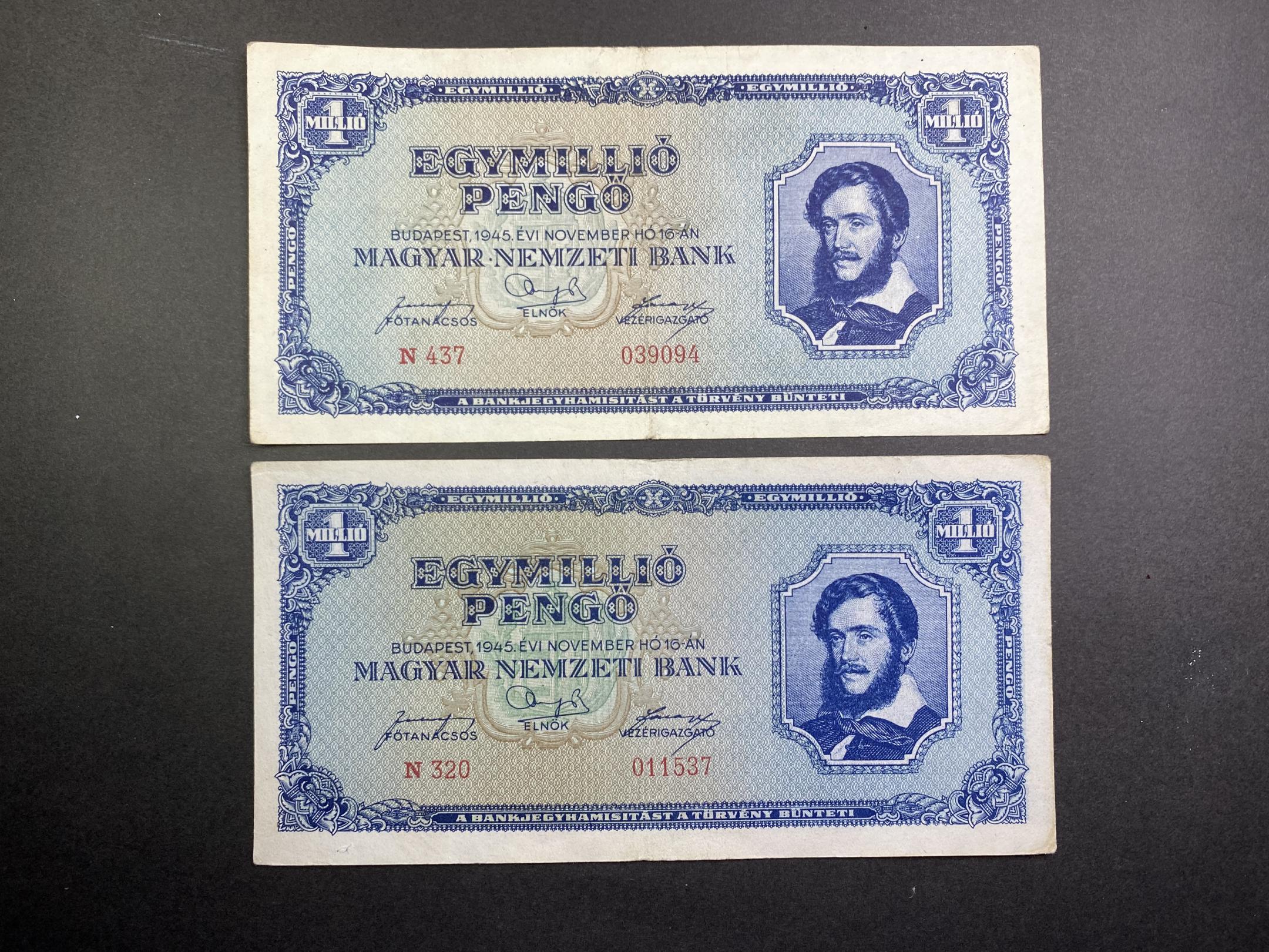 Egymillió Pengő (1945)VF 2db Adamo P25
