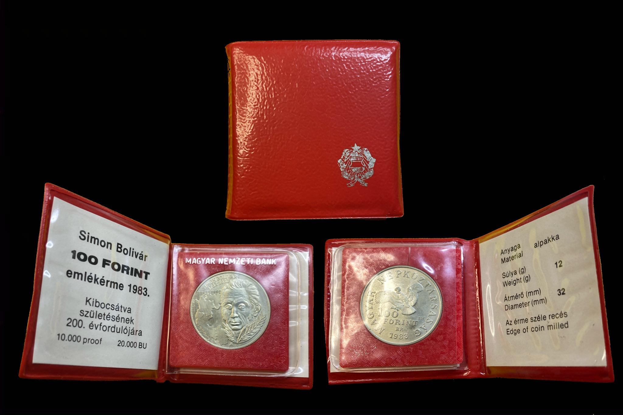 Simon Bolivár 100 Forint emlékérme dísztokban 100 Forint emlékérme dísztokban (1983)