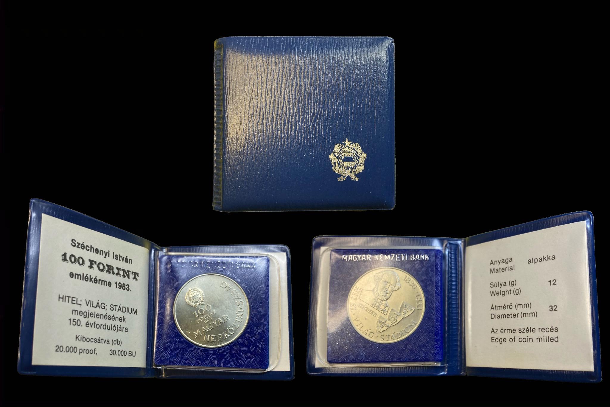Széchenyi István 100 Forint emlékérme dísztokban (1983)