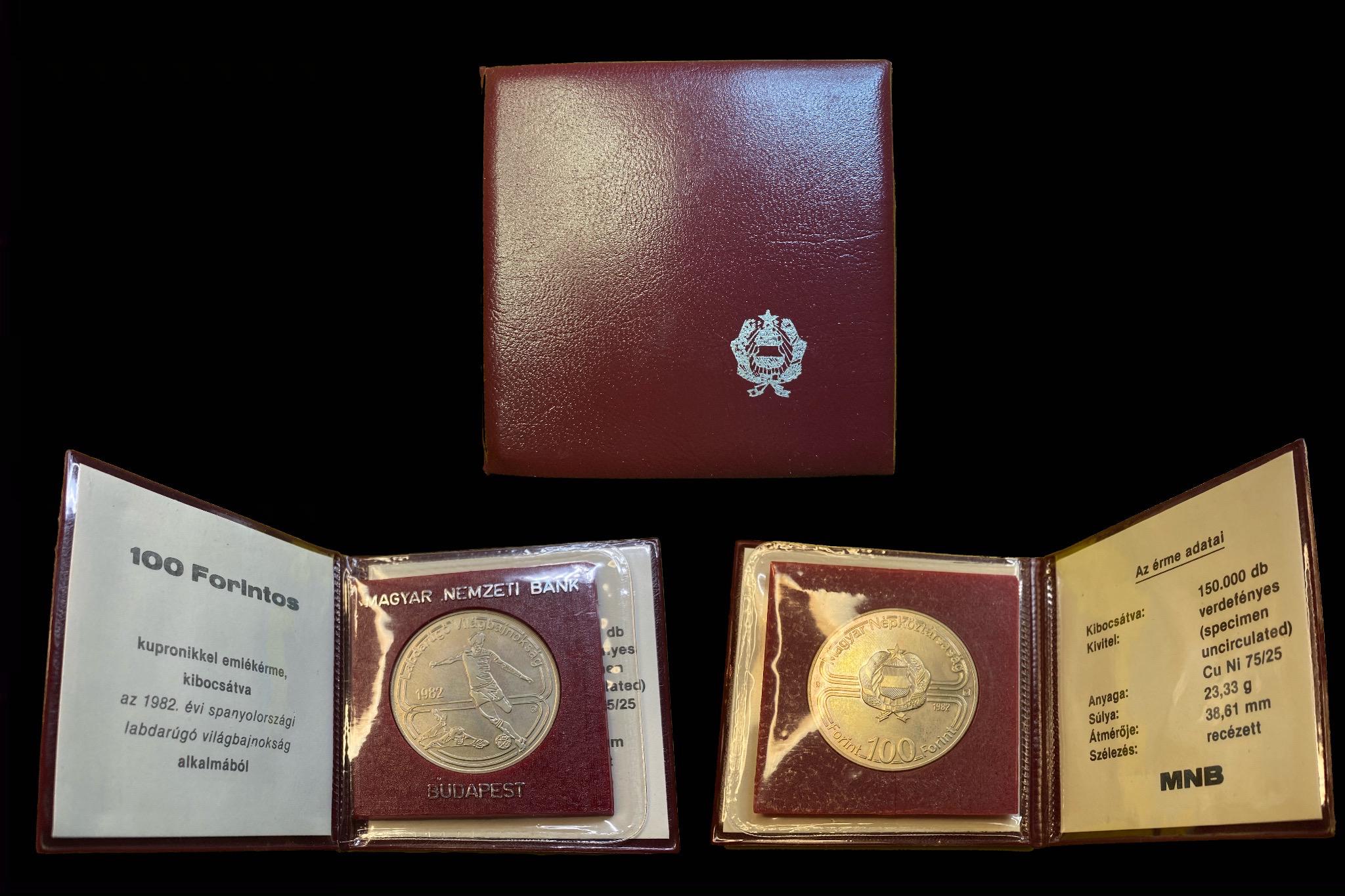 Spanyolországi Labdarúgó Világbajnokság 100 Forint emlékérme (1982) dísztokban