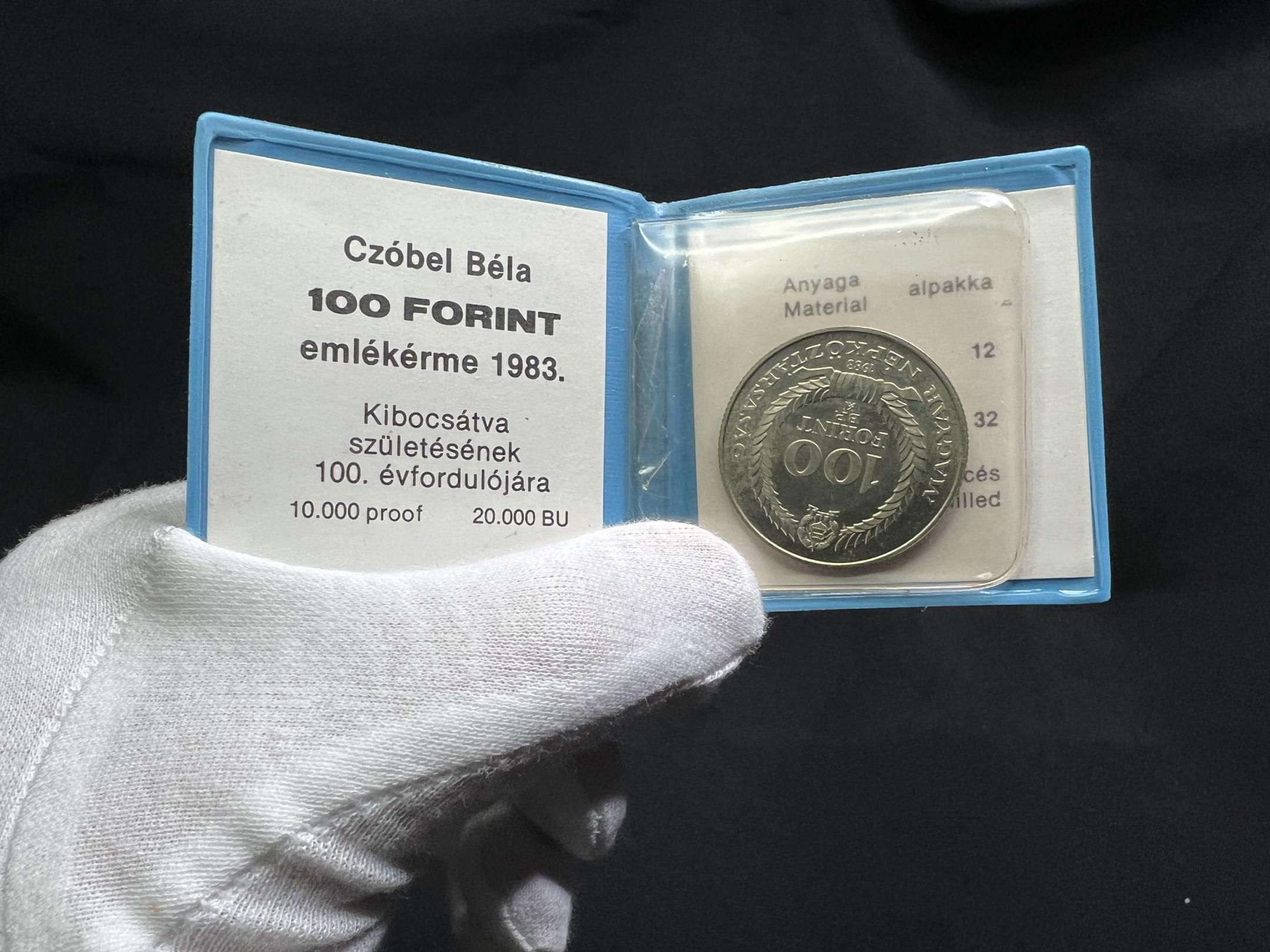 Czóbel Béla 100 Forint emlékérme (1983) dísztokban műanyag betét nélkül