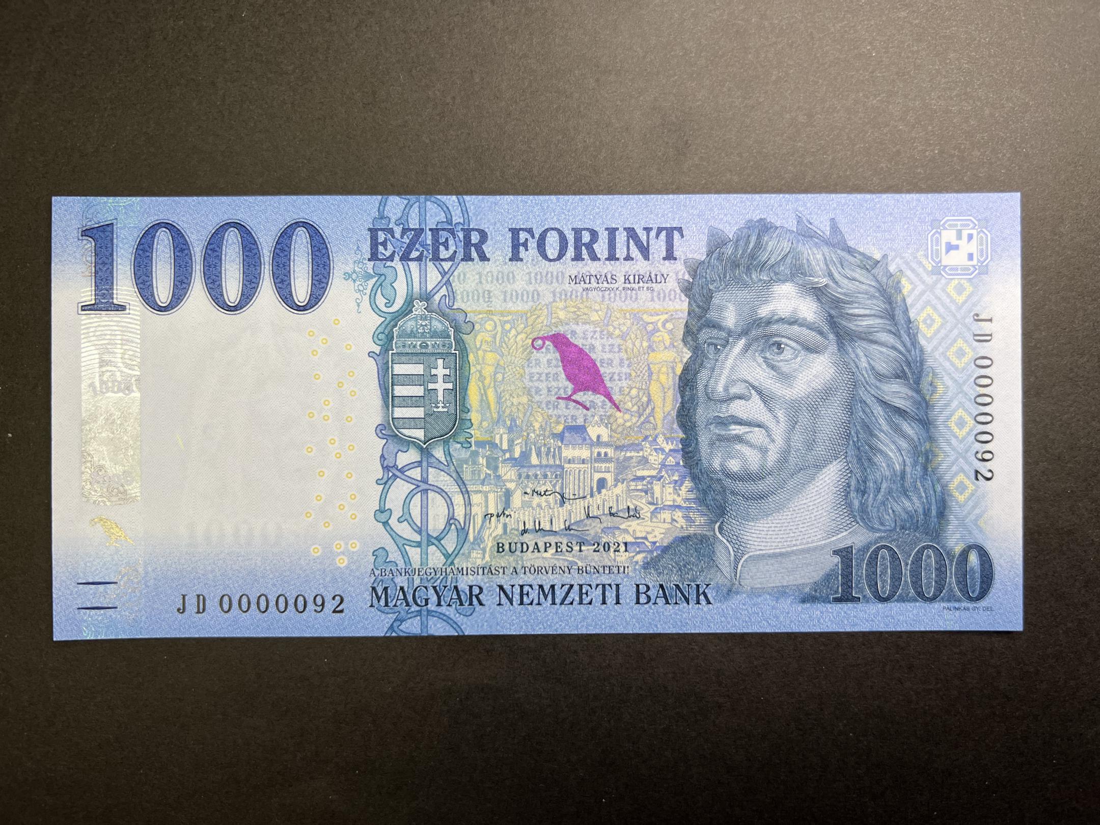 1000 Forint (2021) JD 00092 rendkívül alacsony ssz. UNC