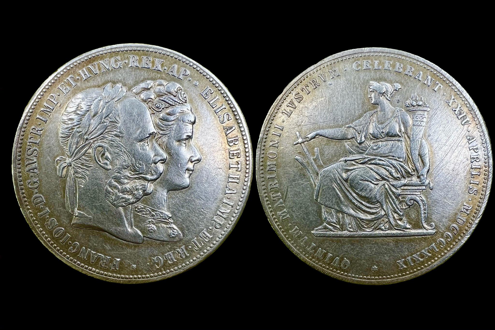 Franz Joseph 2 Gulden Ezüst lakodalom (1879) ANK 46. Frühwald 1903
