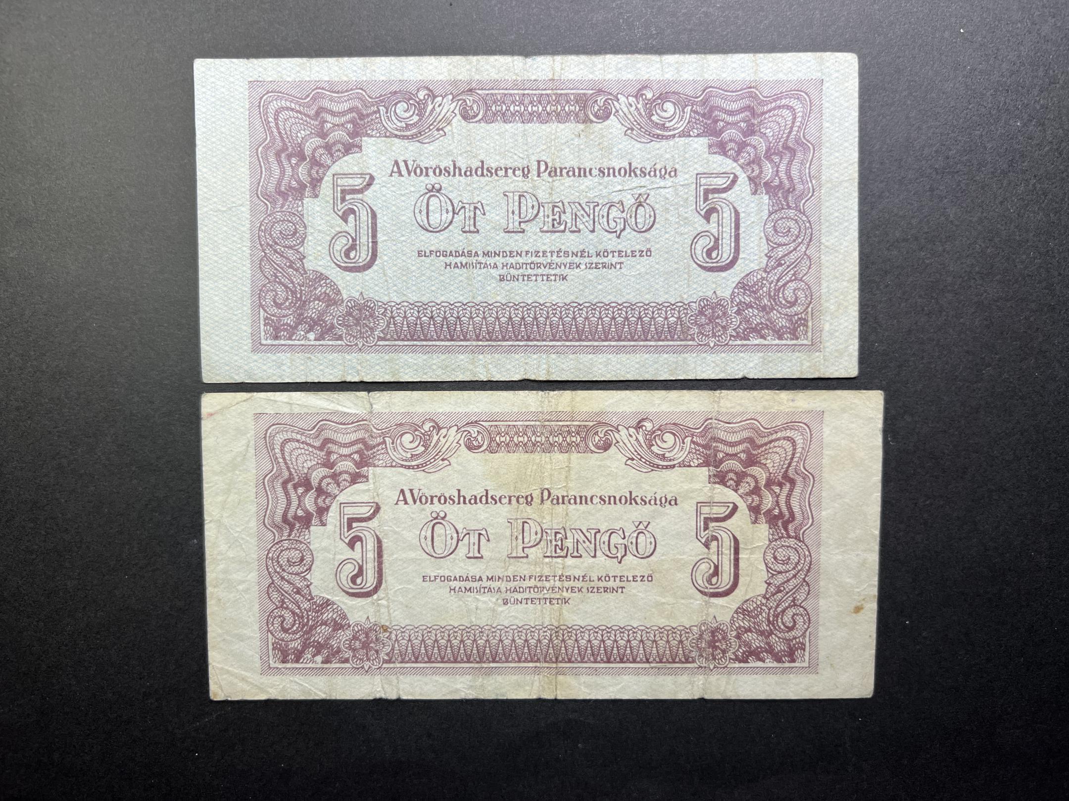 5 Pengő Vöröshadsereg (1944) 2db Adamo P43 F papírtöbblet