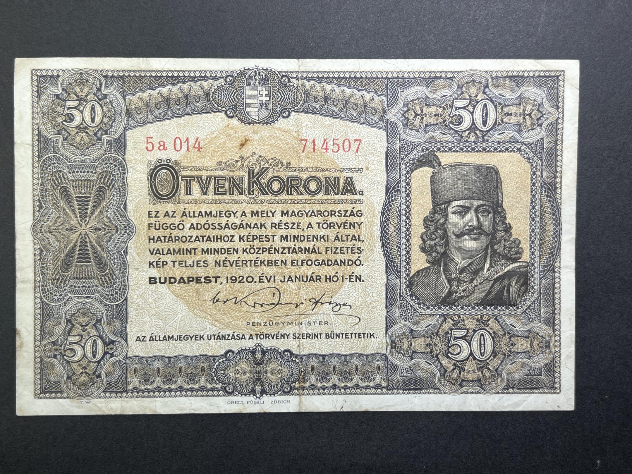 50 Korona (1920) VF Adamo K25