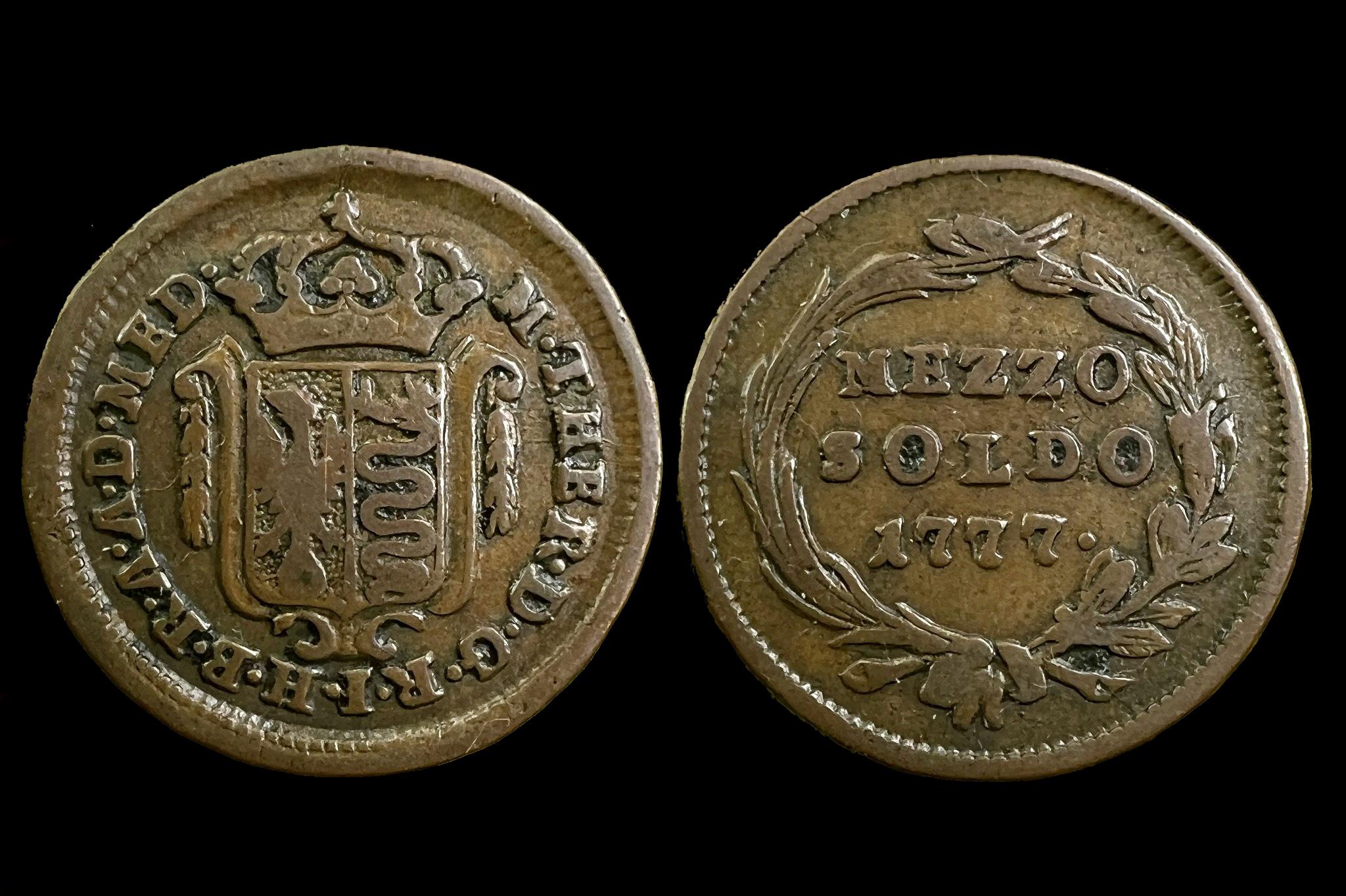 Maria Theresia   ia 1/2 soldo (1777) Milánó KM184 