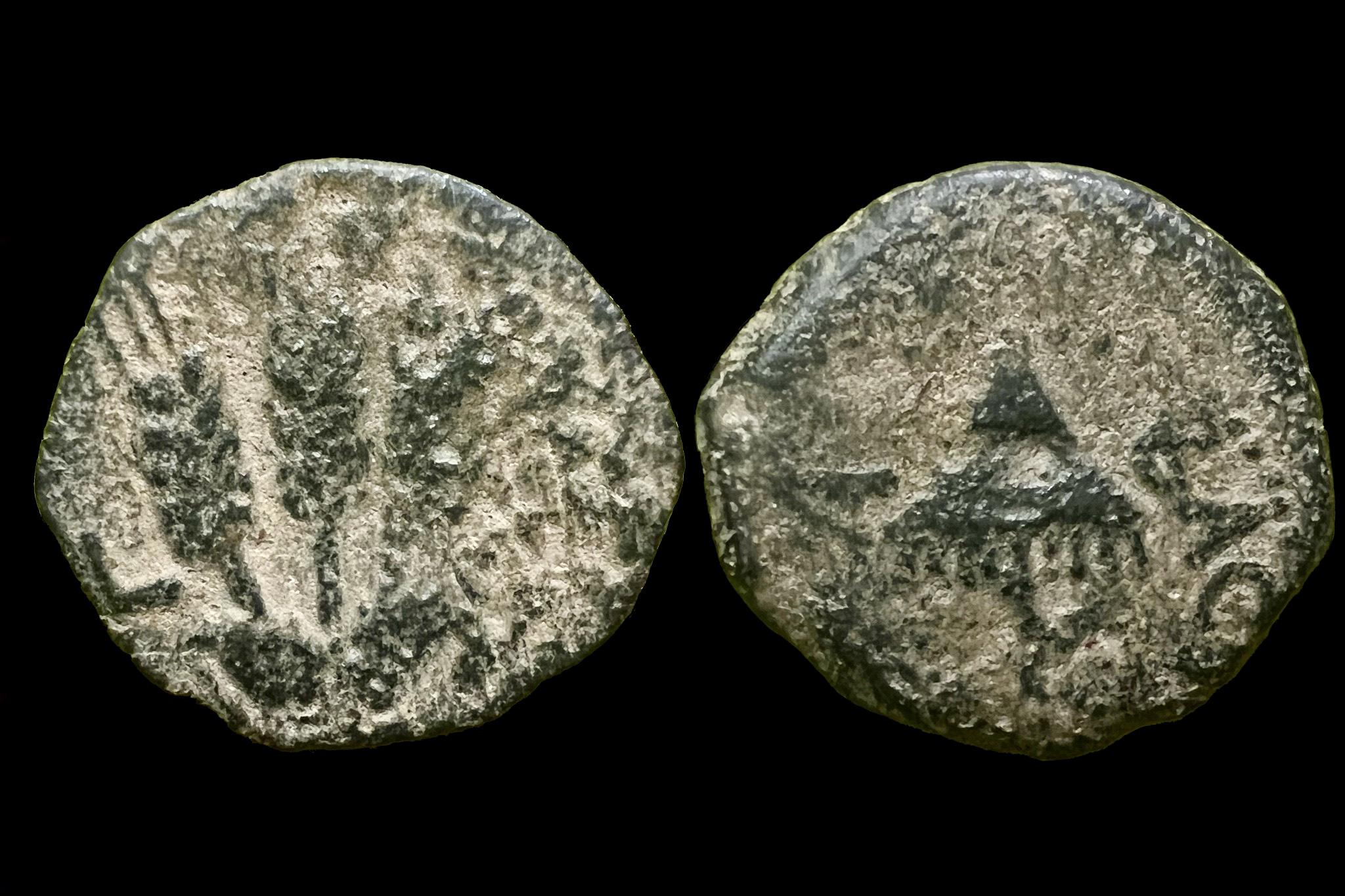 I. Agrippa Herod (i.sz.37-44) Jeruzsálem Judea prutah előlap BACIΛEΩC AΓPIΠA hátlap L Ϛ Ref Hendin 1244