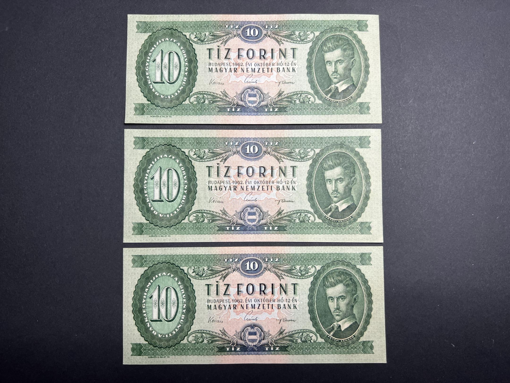 10 Forint (1962A)sorszámkövető EF Adamo F6 3db 