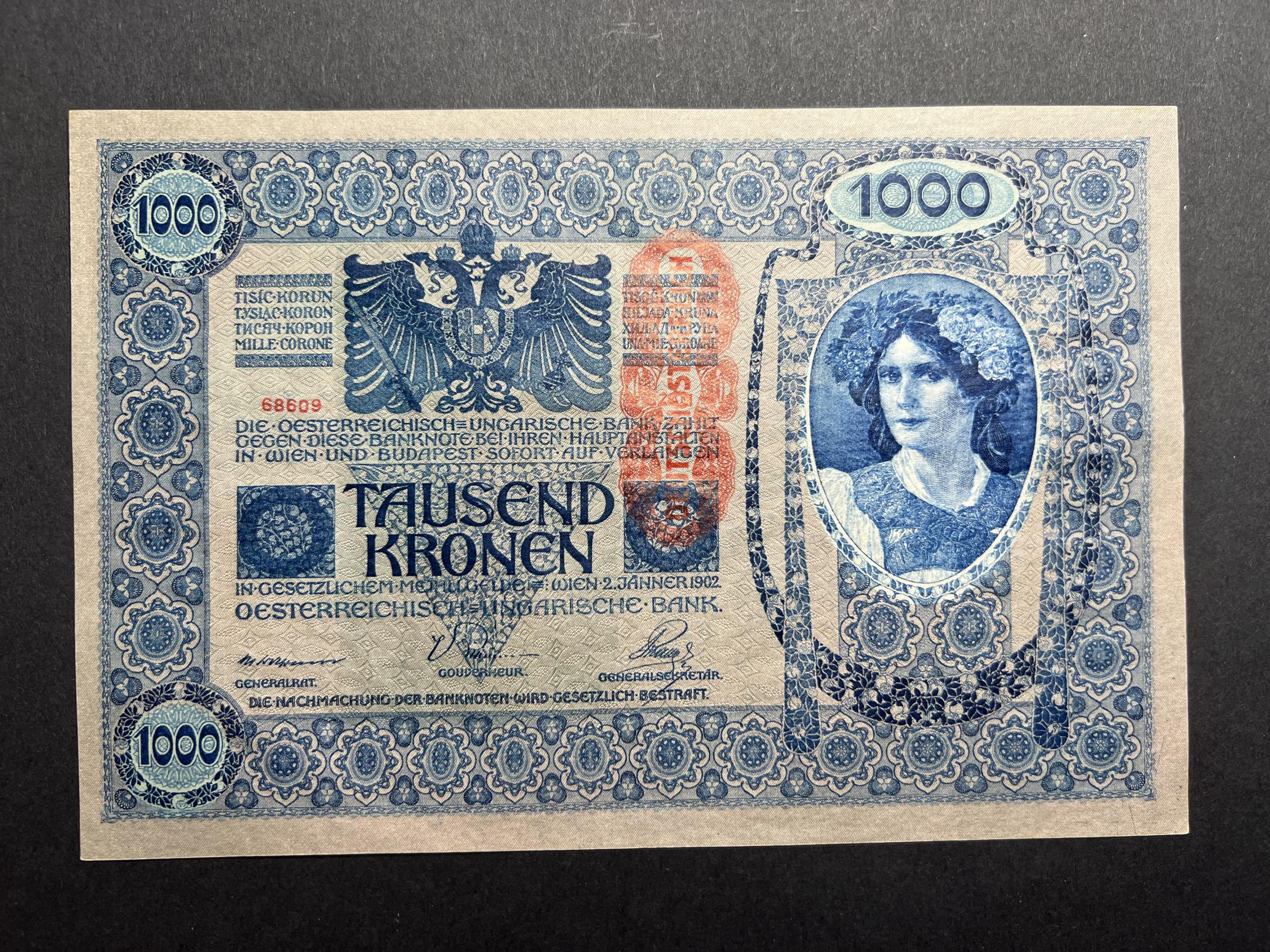 1000 Korona Osztrák típus (1902) UNC felülbelyegzett