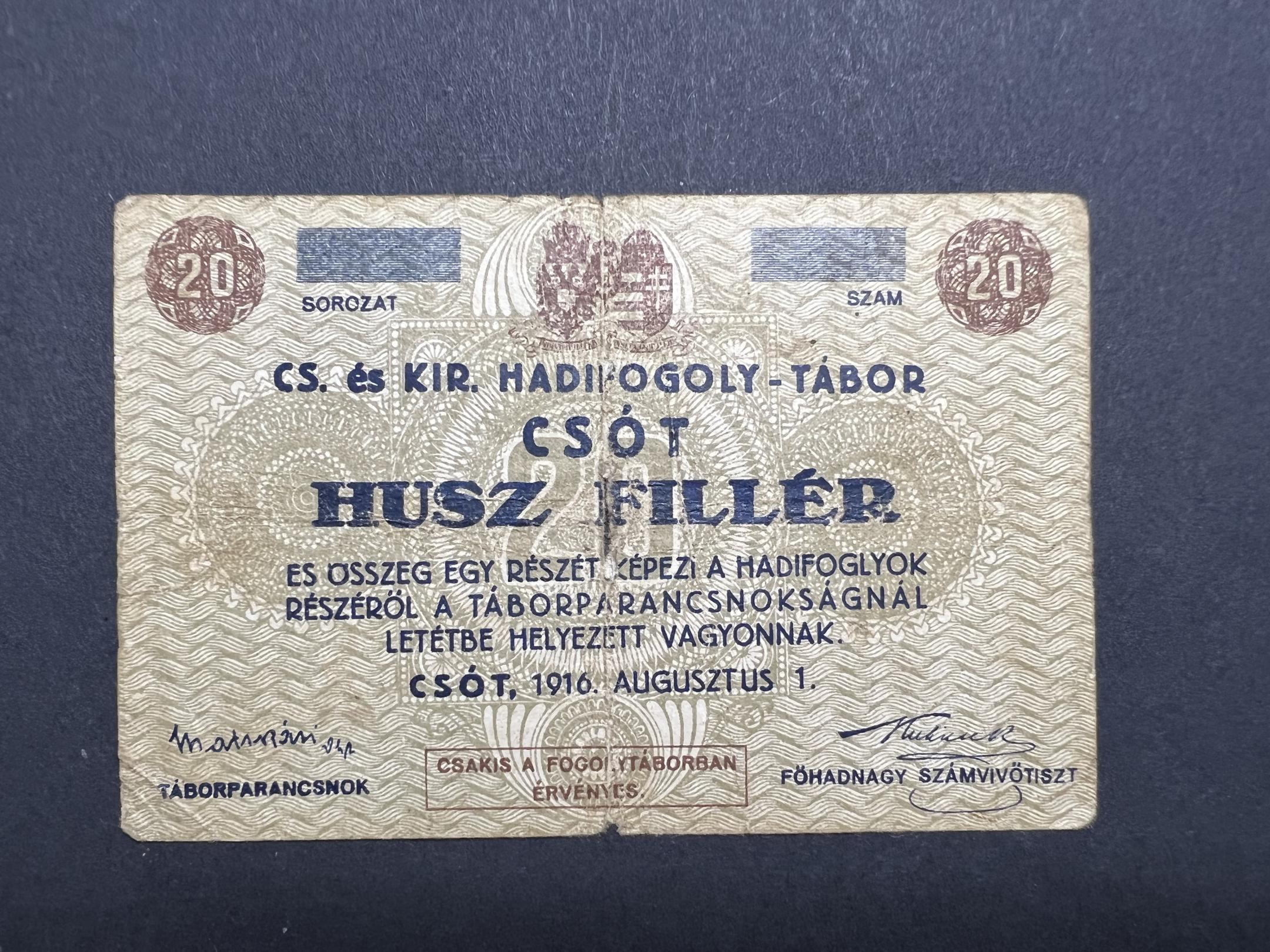 Csót (1916) Hadifogoly-tábor 20 fillér F 