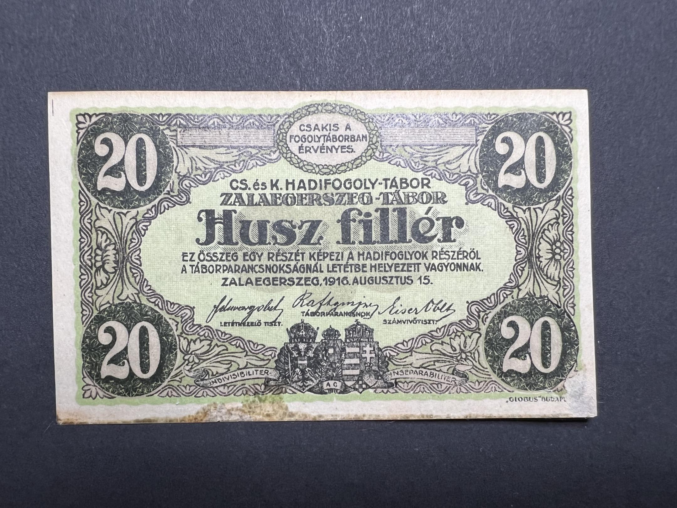 Zalaegerszeg Hadifogoly-tábor 20 fillér (1916) hajtatlan 