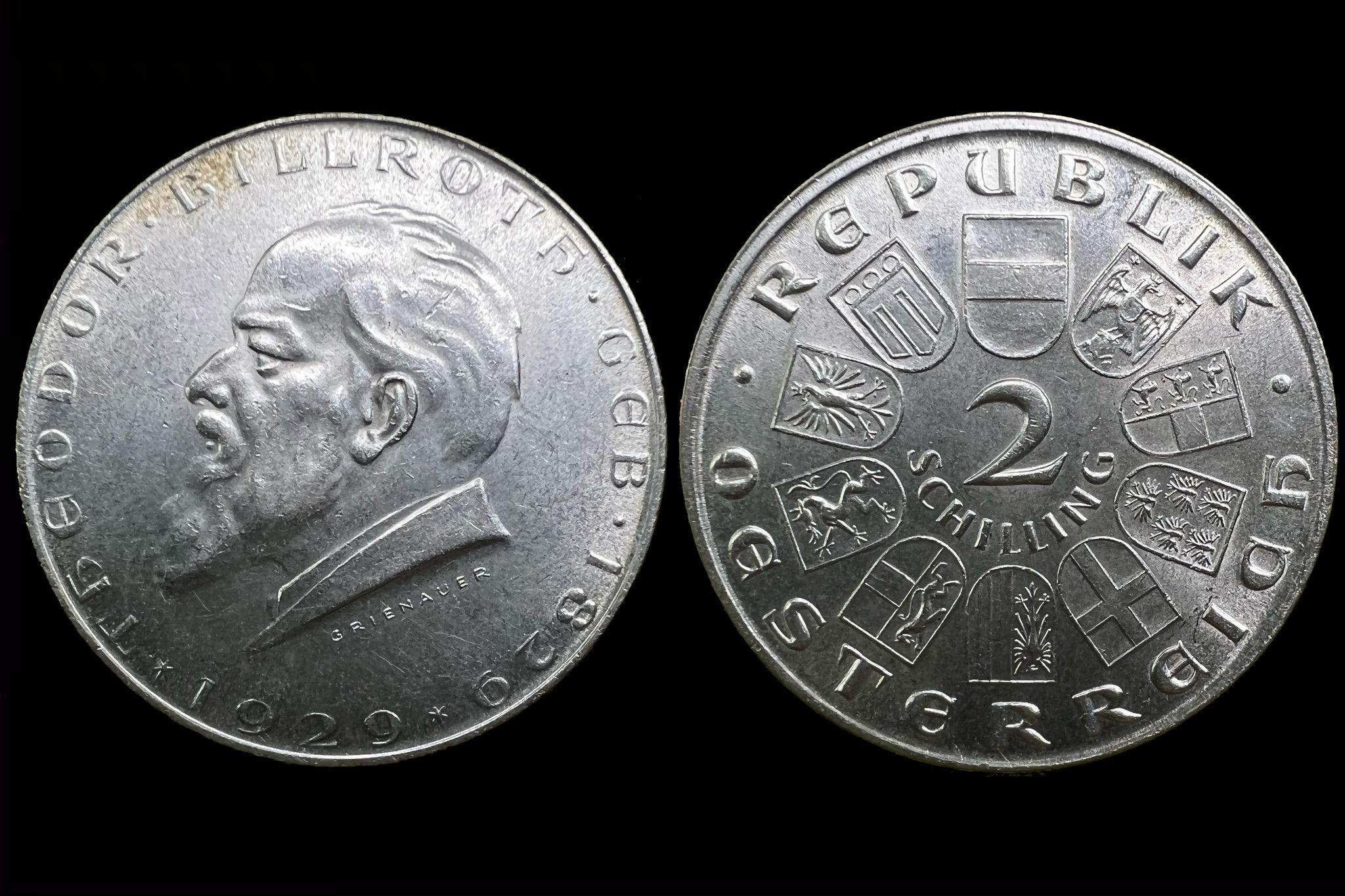 Theodor Billroth Ausztria 2 Schilling (1929) 
