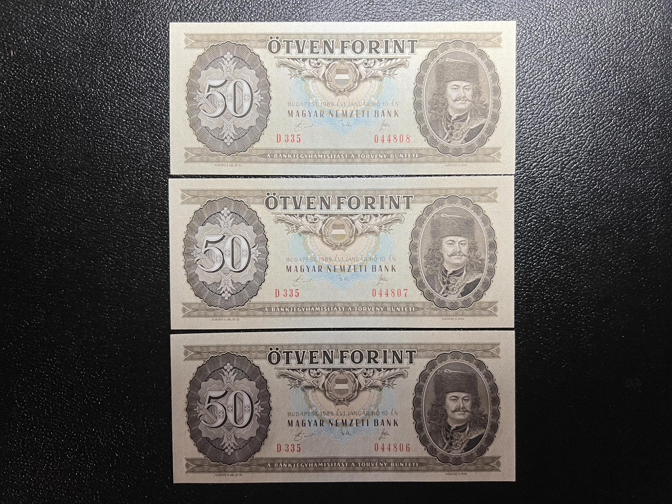 50 Forint (1989) 3 darab  Adamo F25 UNC sorszámkövető