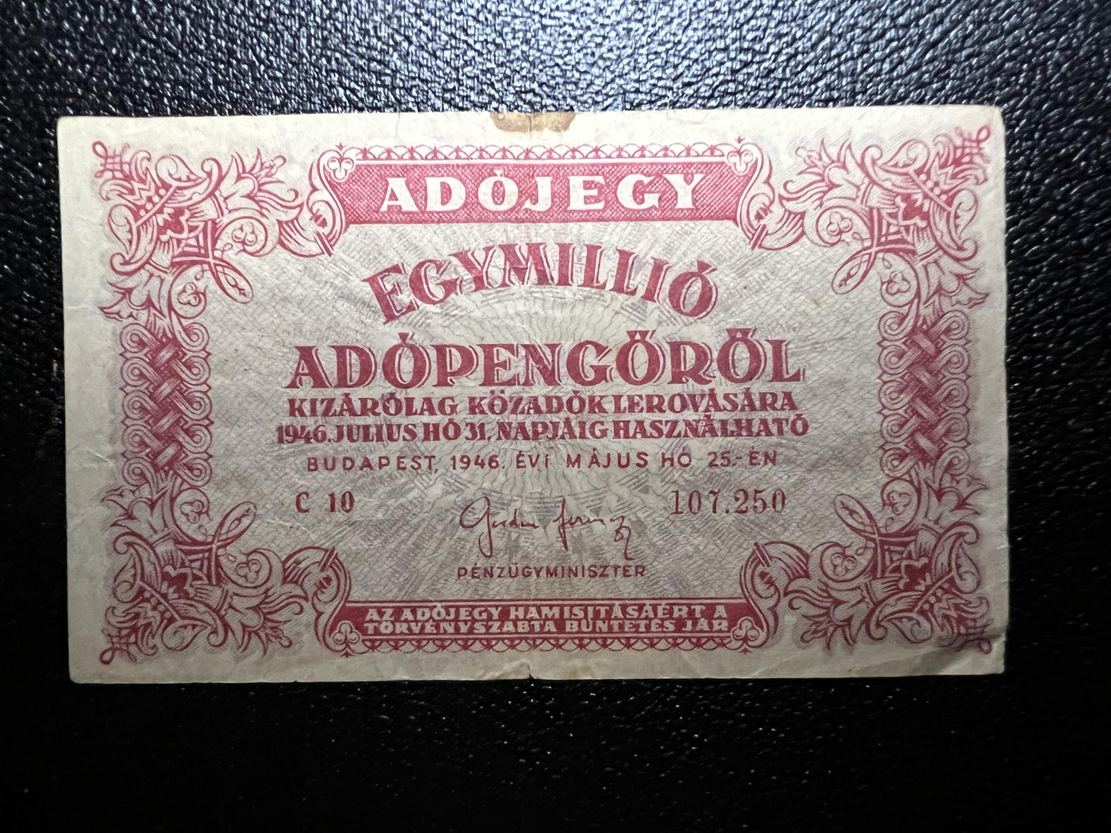 Egymillió adópengő (1946) fordított címer Adamo P53 VF