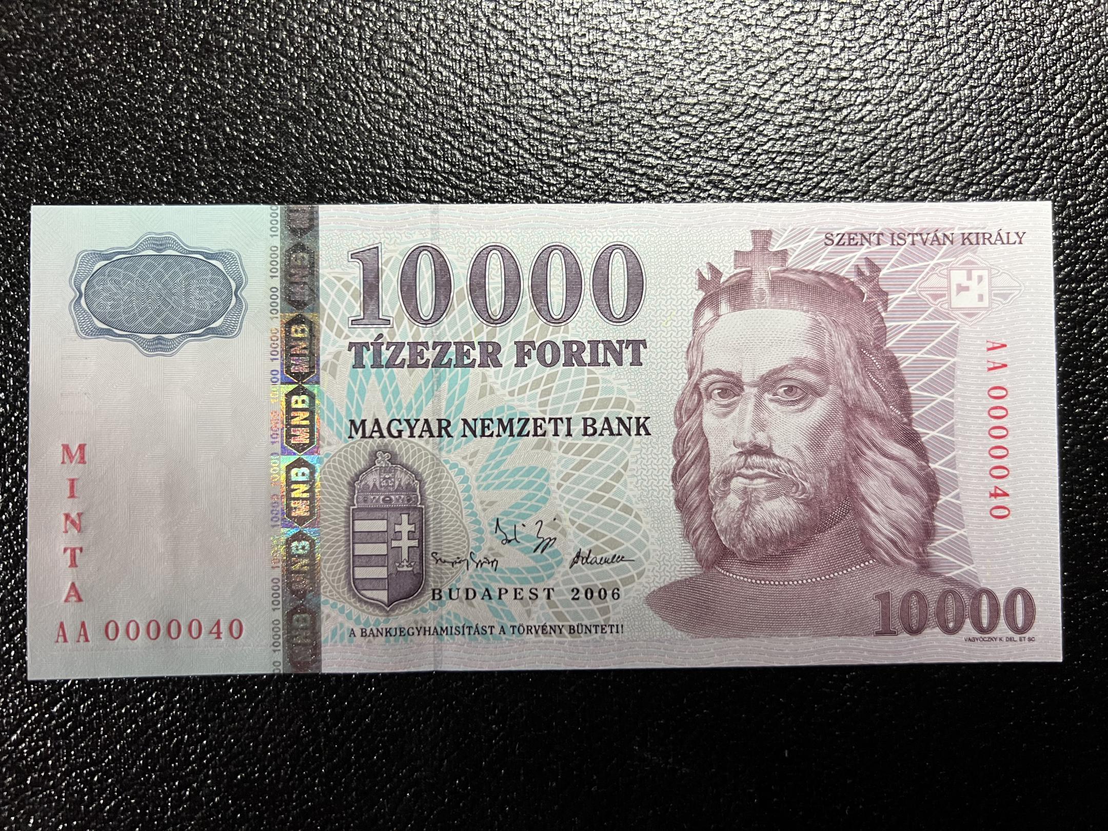 10000 Forint MINTA (2006) AA 000040 alacsony ssz. UNC Adamo F58GM2