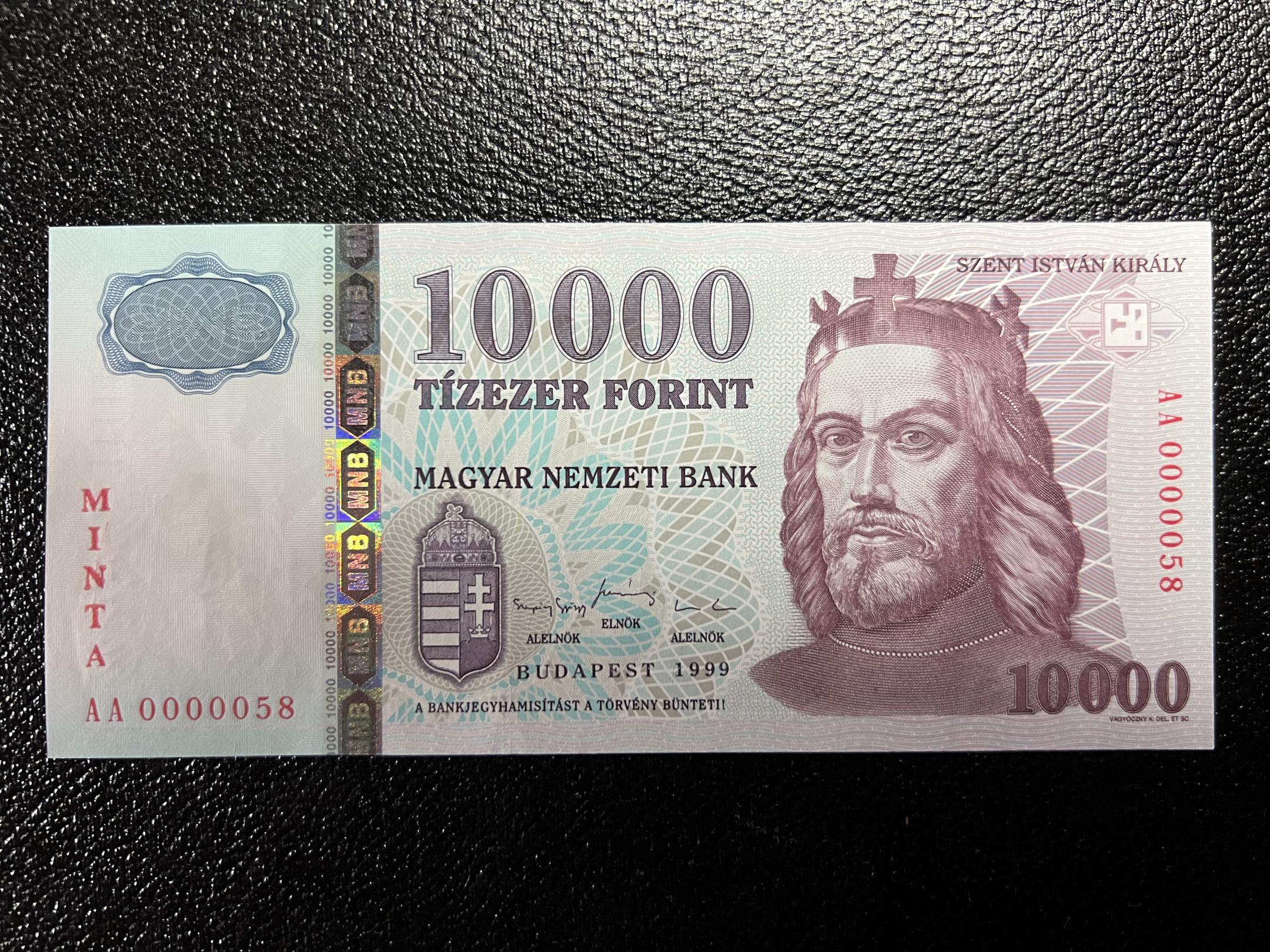 10000 Forint MINTA (1999) AA 000058 alacsony ssz. UNC Adamo F58BM2