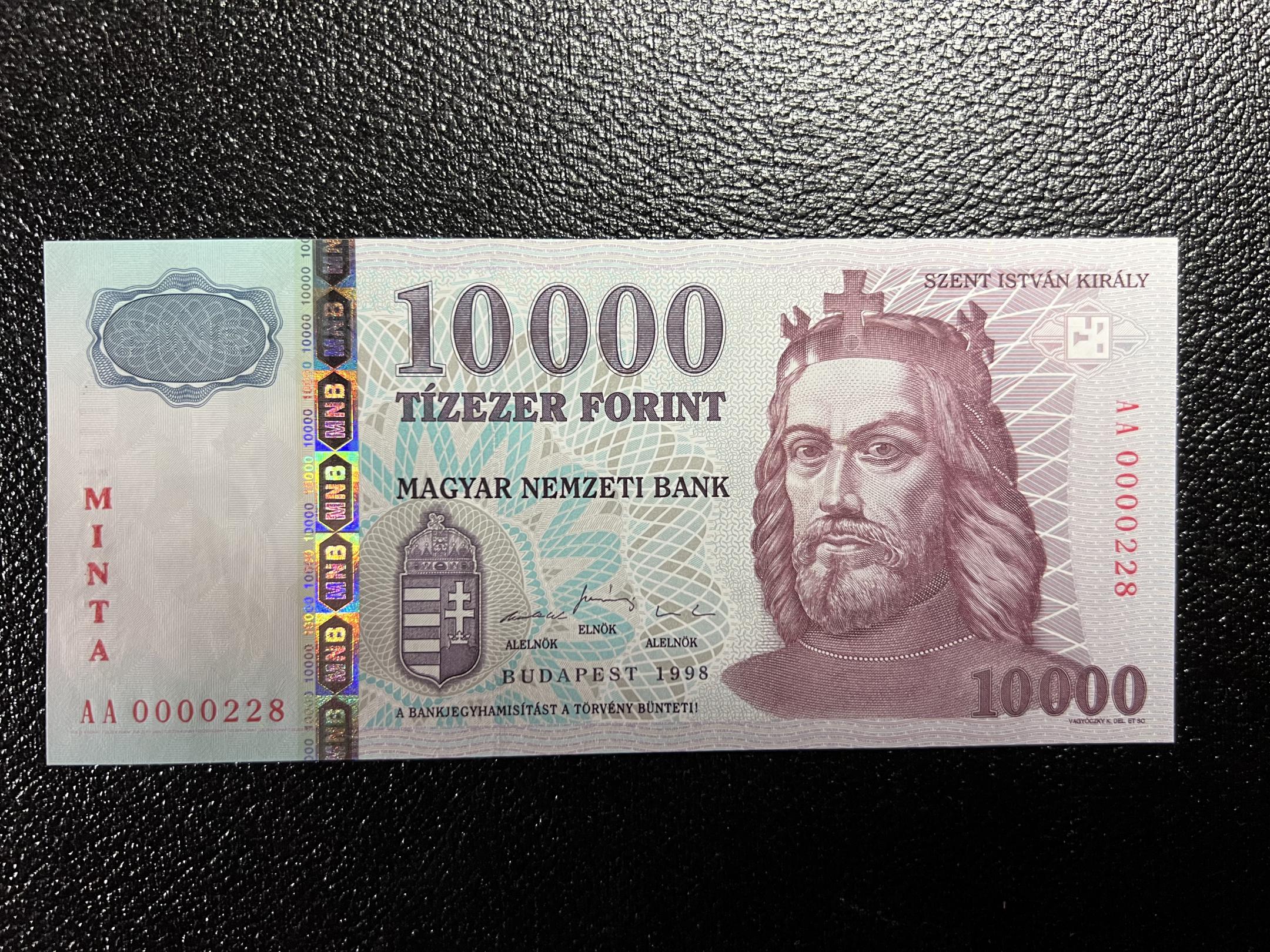 10000 Forint MINTA (1998) AA 000228 alacsony ssz. UNC Adamo F58AM2