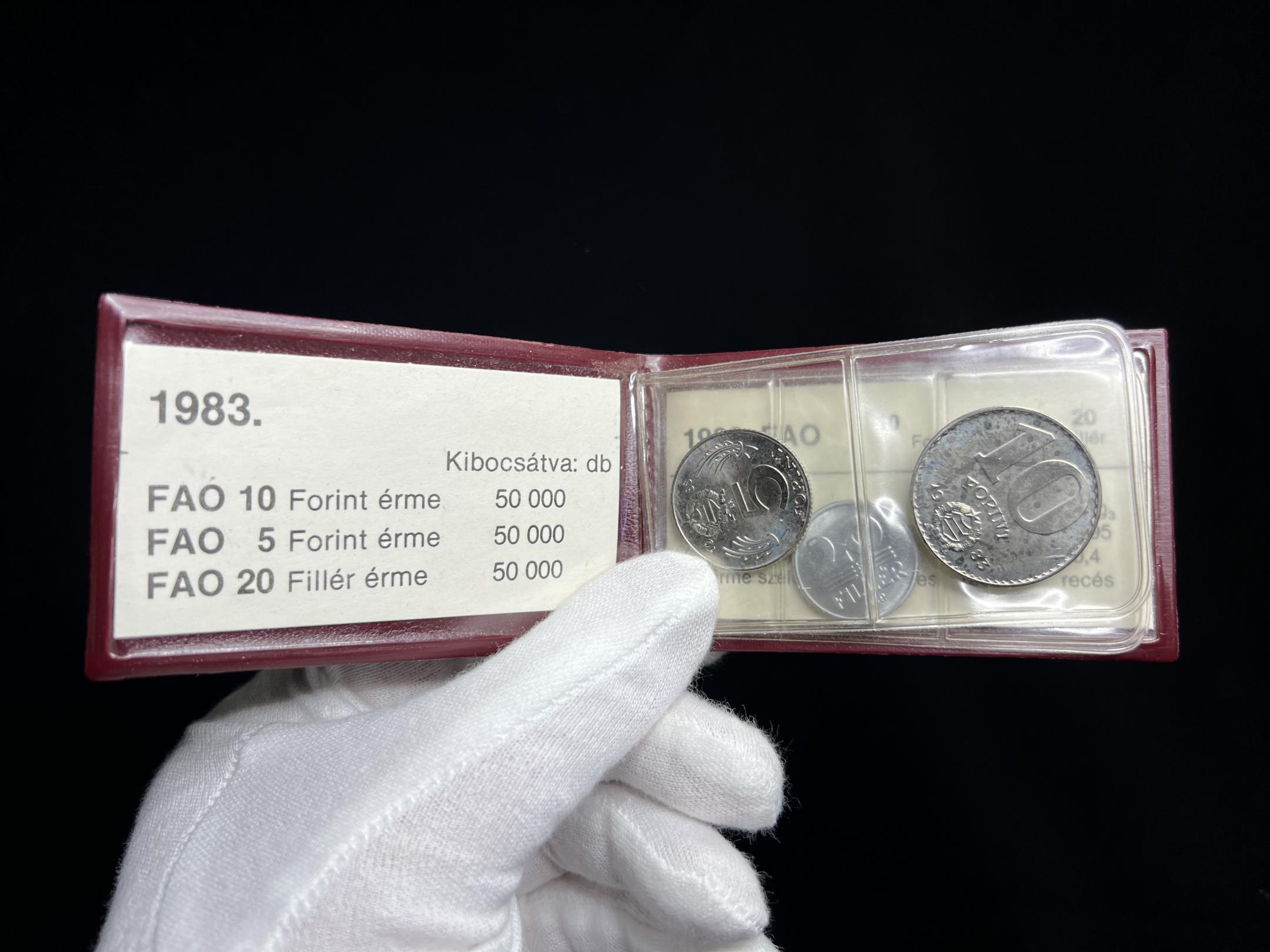 FAO 5,10 Forint, 20 Fillér emlékérme (1983) dísztokban 
