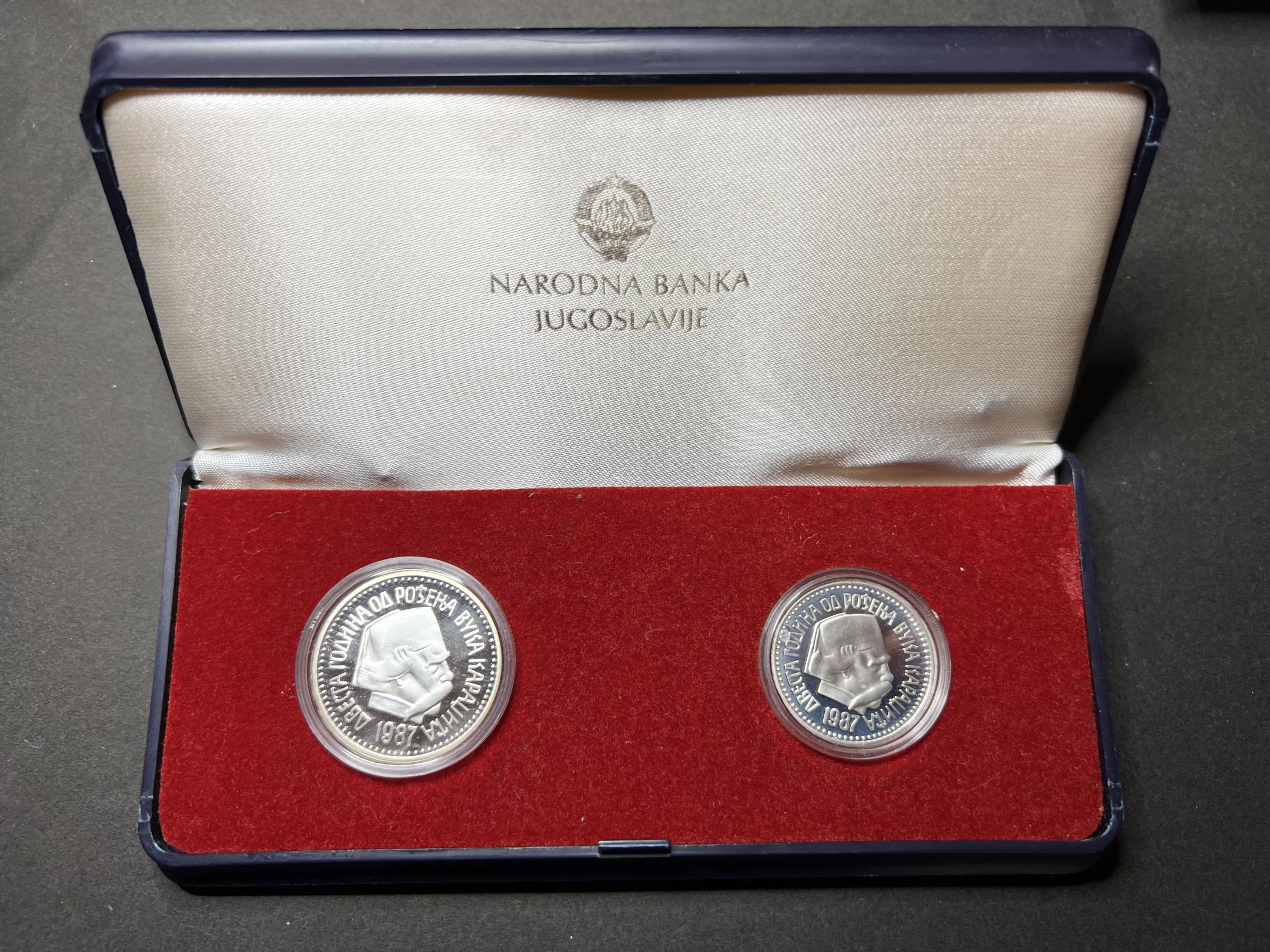 Jugoszlávia díszdobozos (1987)5000, 3000 dinár emlékérme proof 2db KM 128-129 