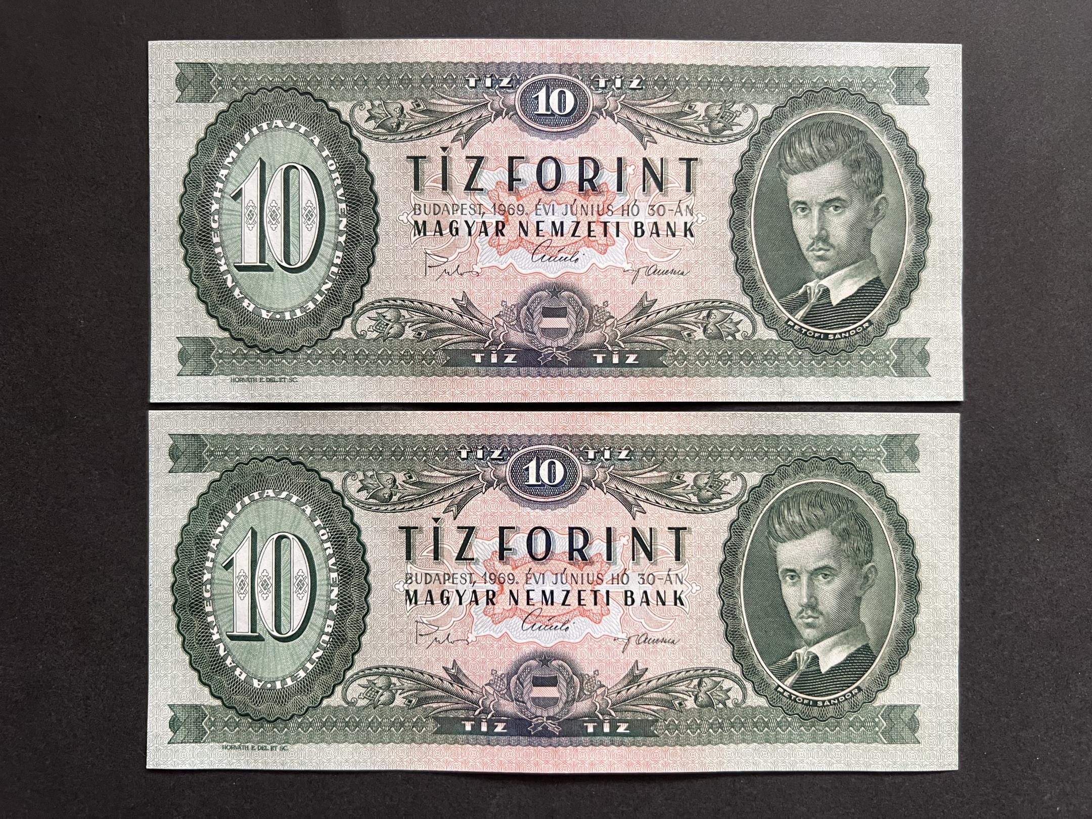 10 Forint (1969A) UNC sorszámkövető  2db Adamo F7