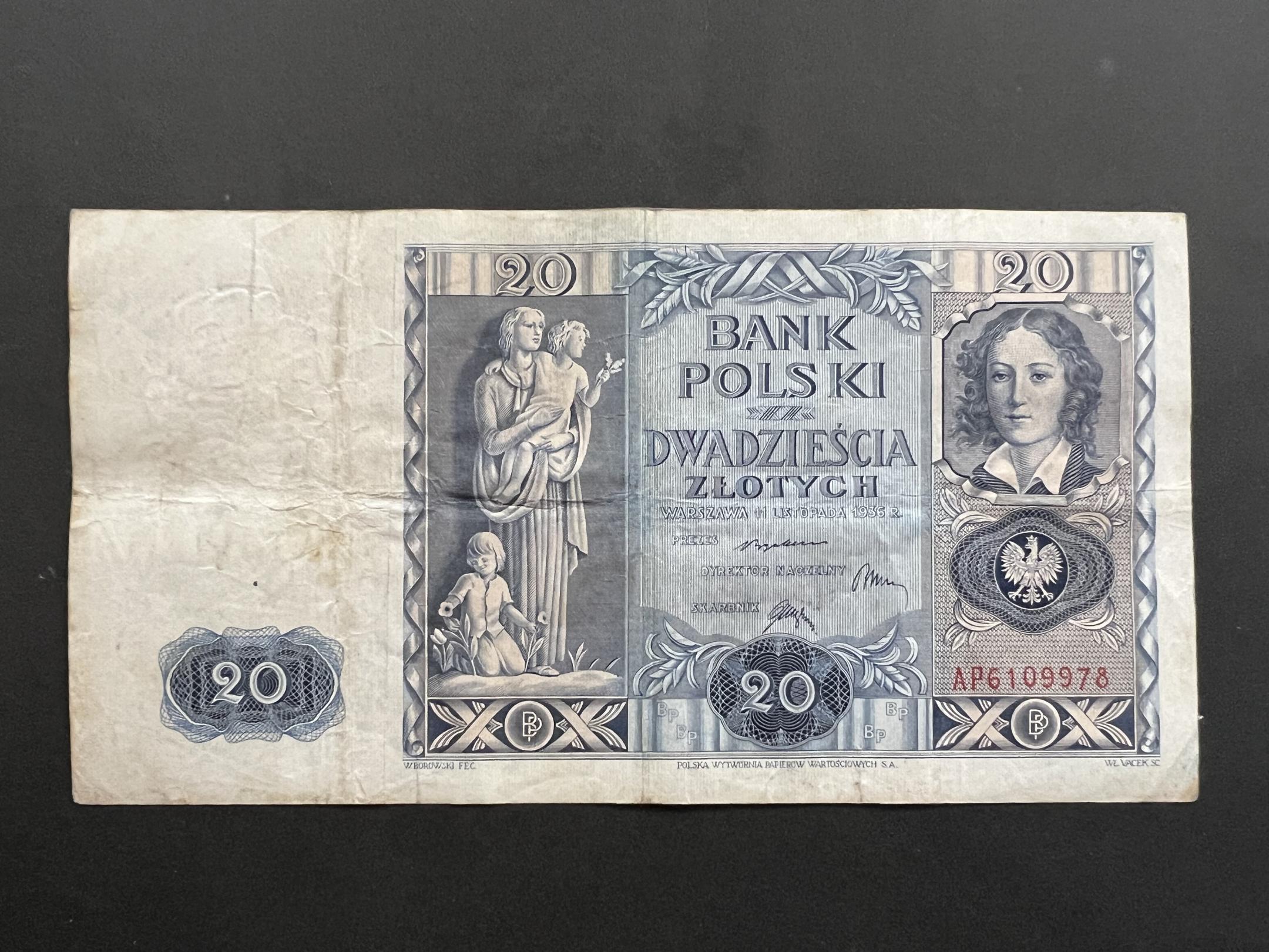20 Zlotchy (1936)AP Lengyelország VF 