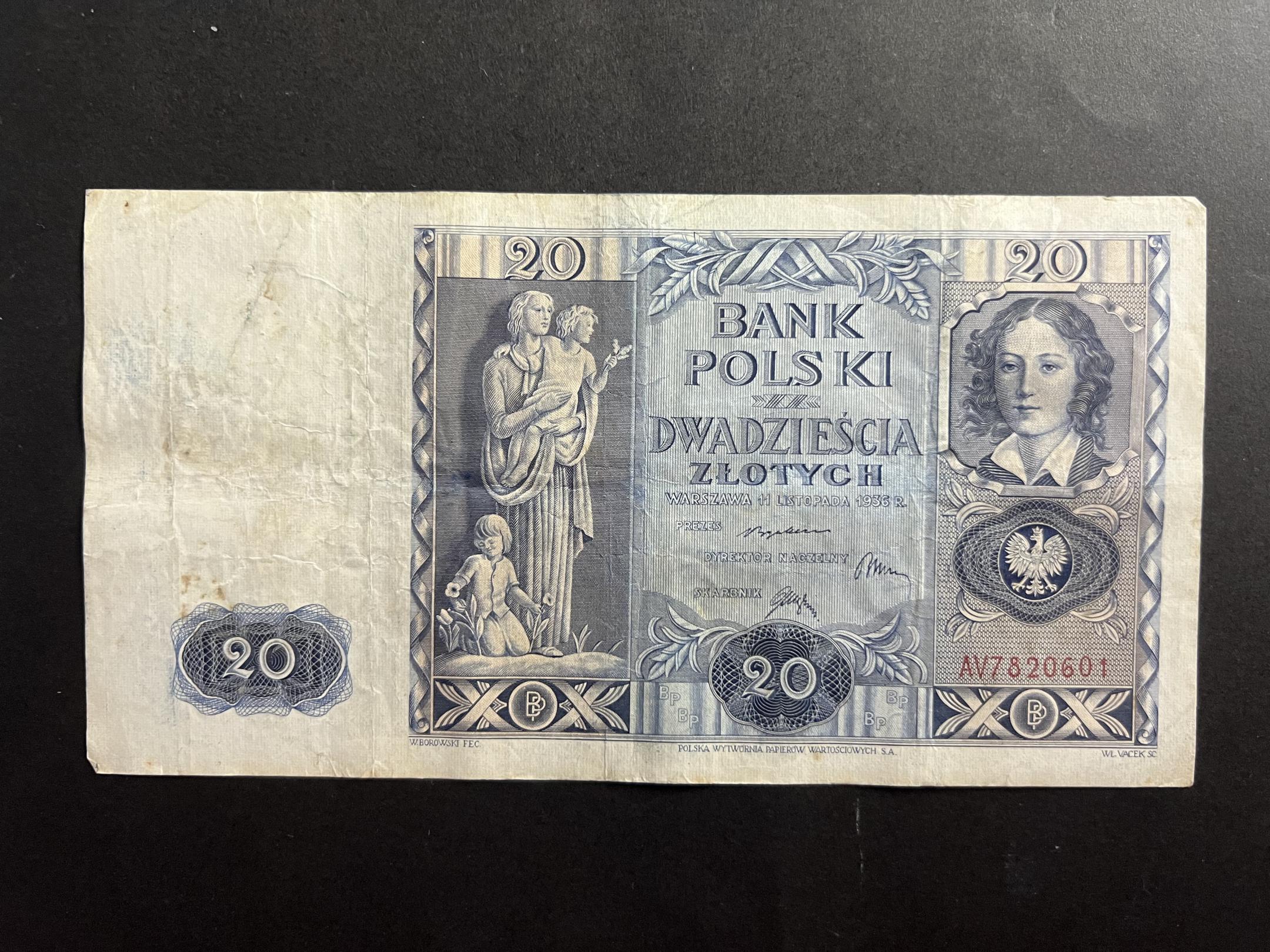 20 Zlotchy (1936)AV Lengyelország VF 