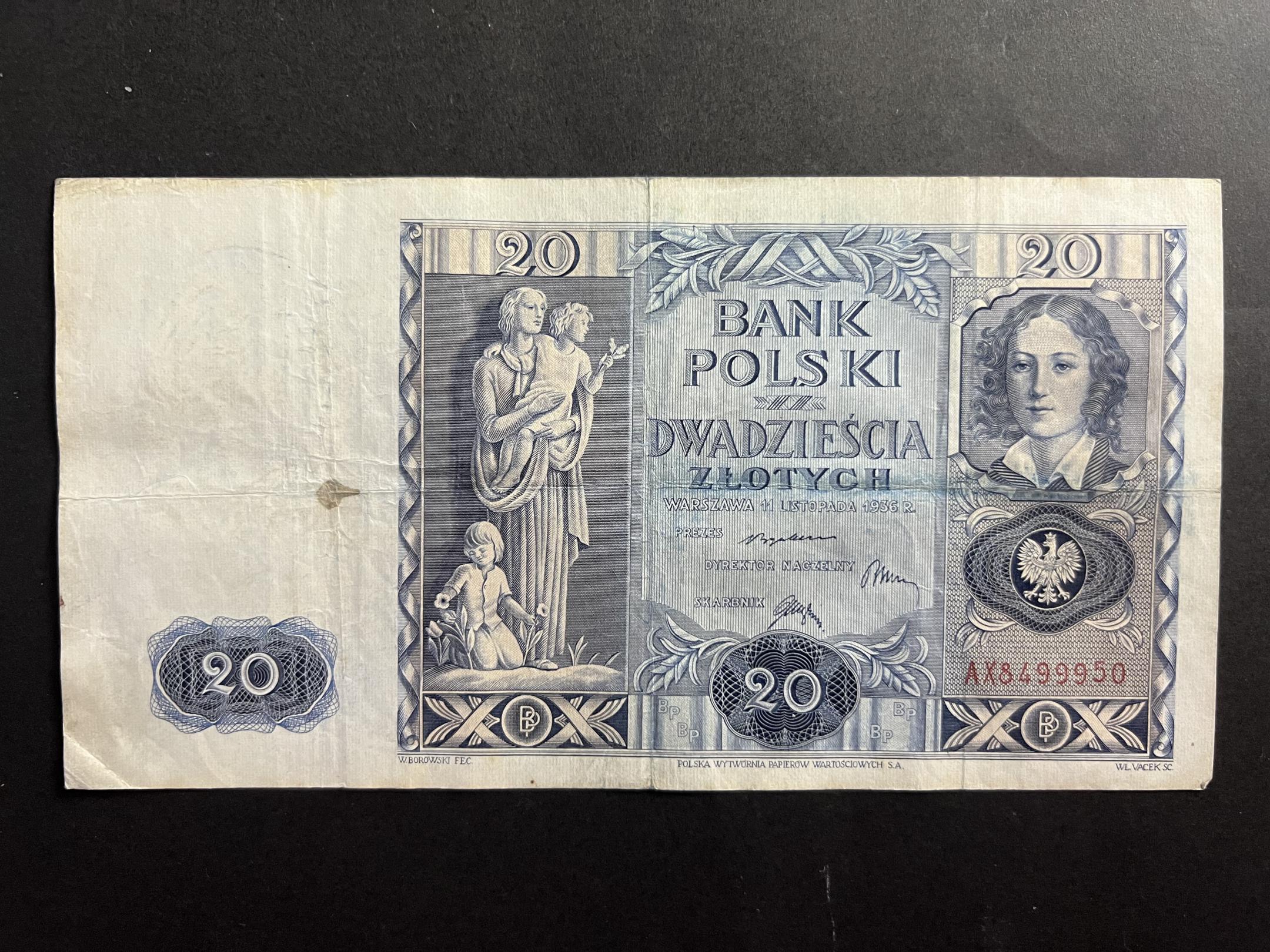 20 Zlotchy (1936)AX Lengyelország VF 