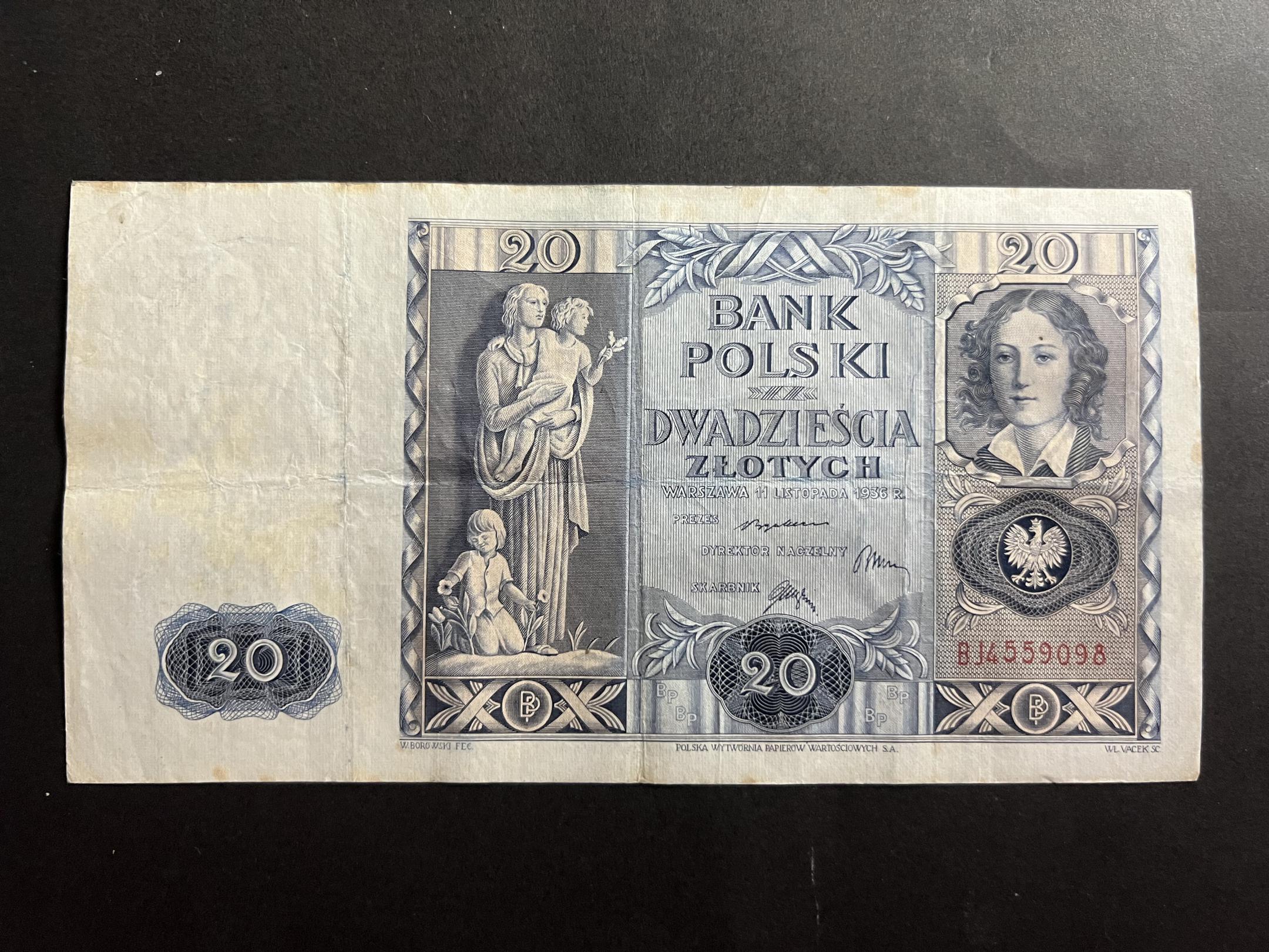 20 Zlotchy (1936)BJ Lengyelország VF 