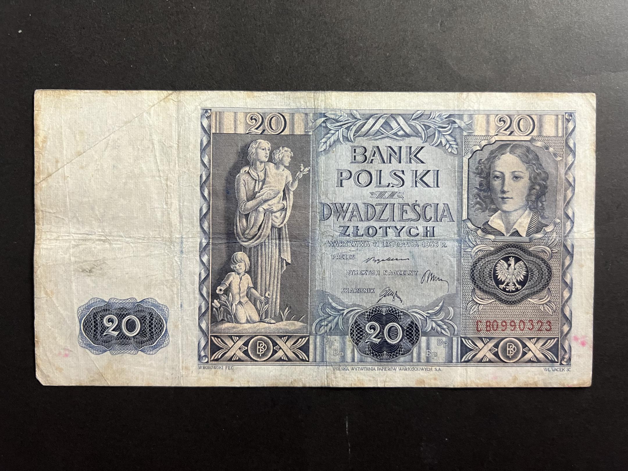 20 Zlotchy (1936)CB Lengyelország VF 