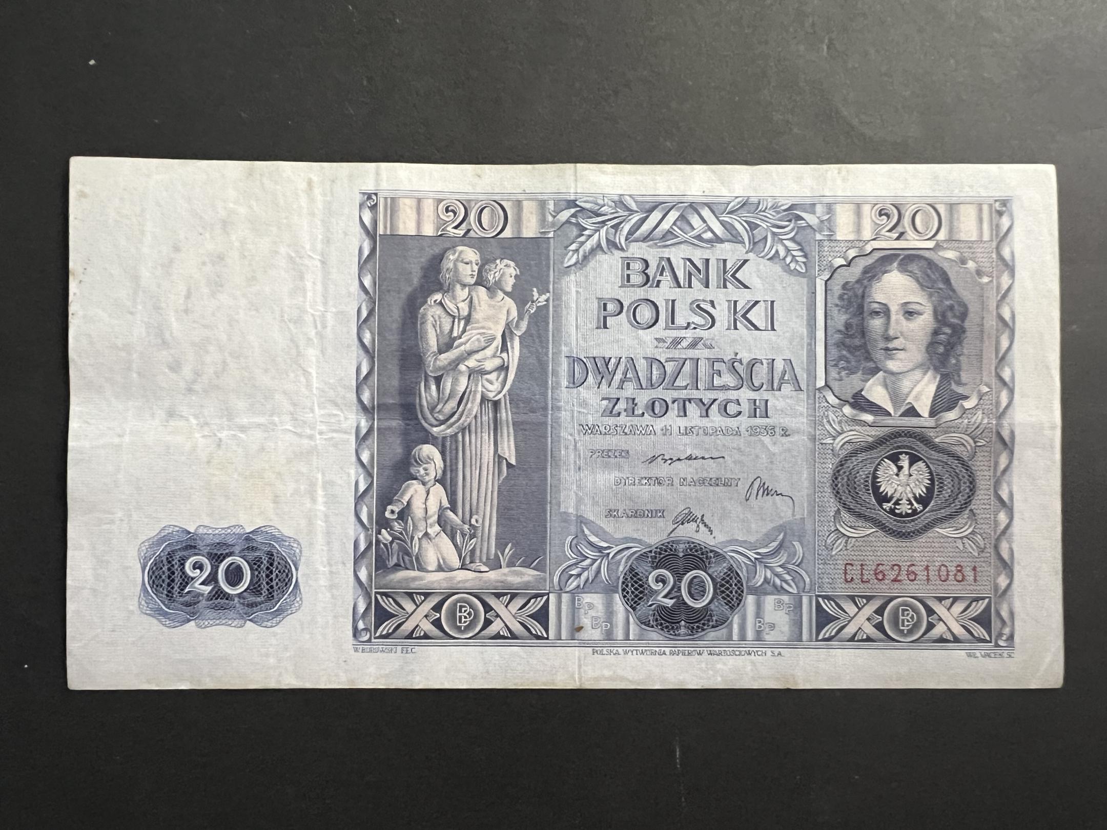 20 Zlotchy (1936)ZL Lengyelország VF