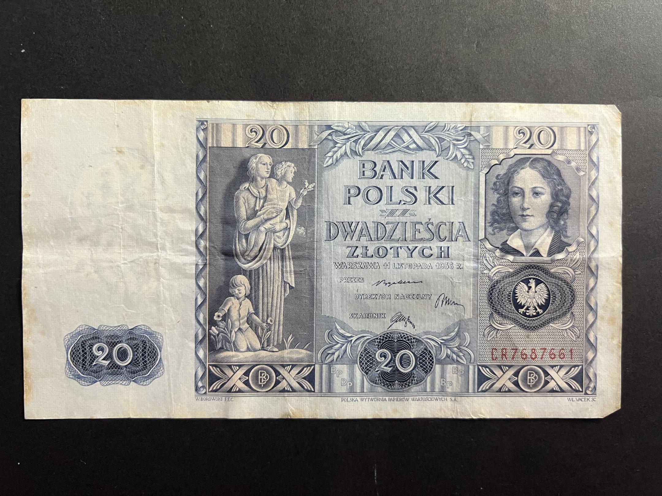 20 Zlotchy (1936)CR Lengyelország VF 
