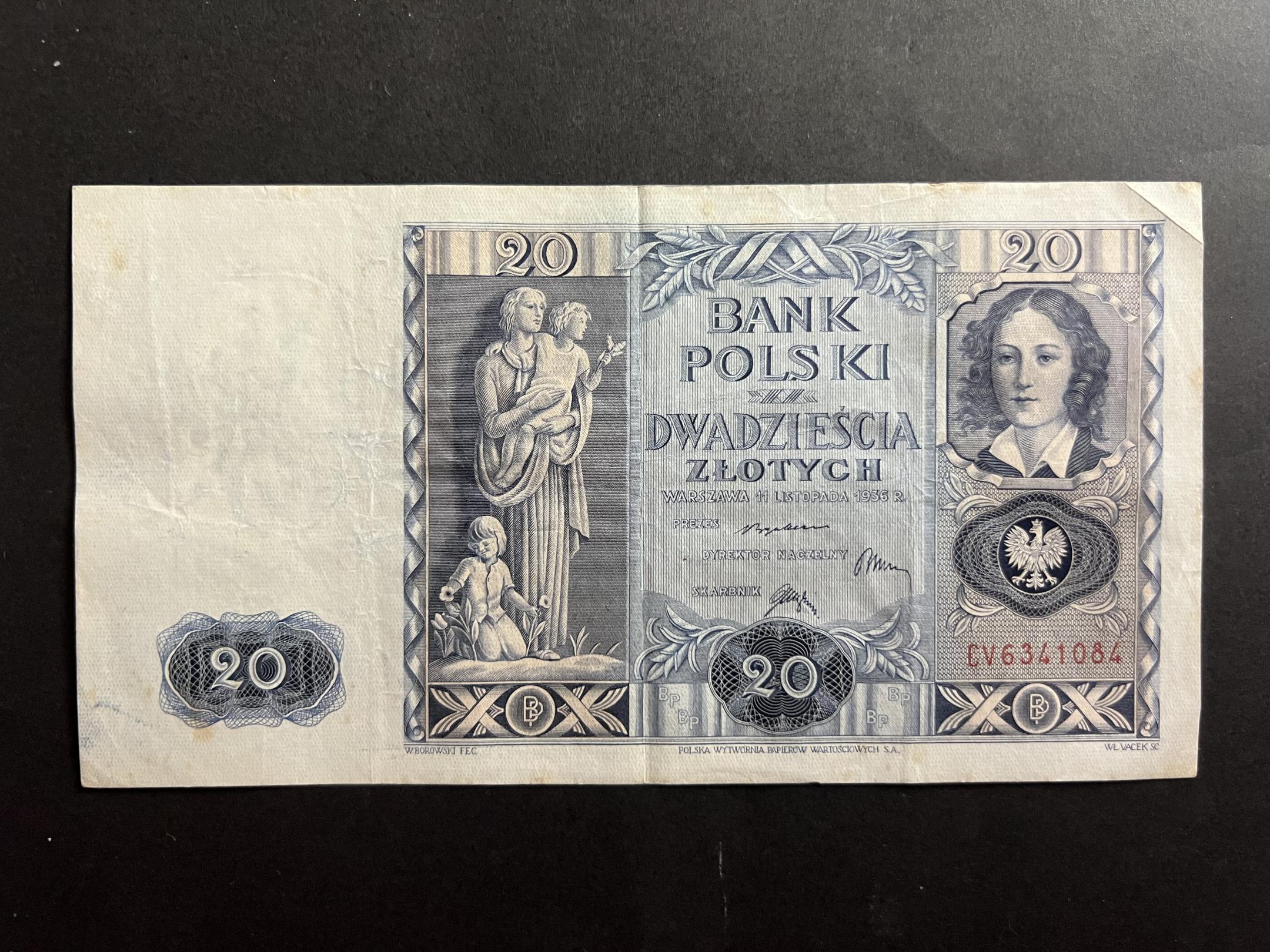 20 Zlotchy (1936)CV Lengyelország VF 