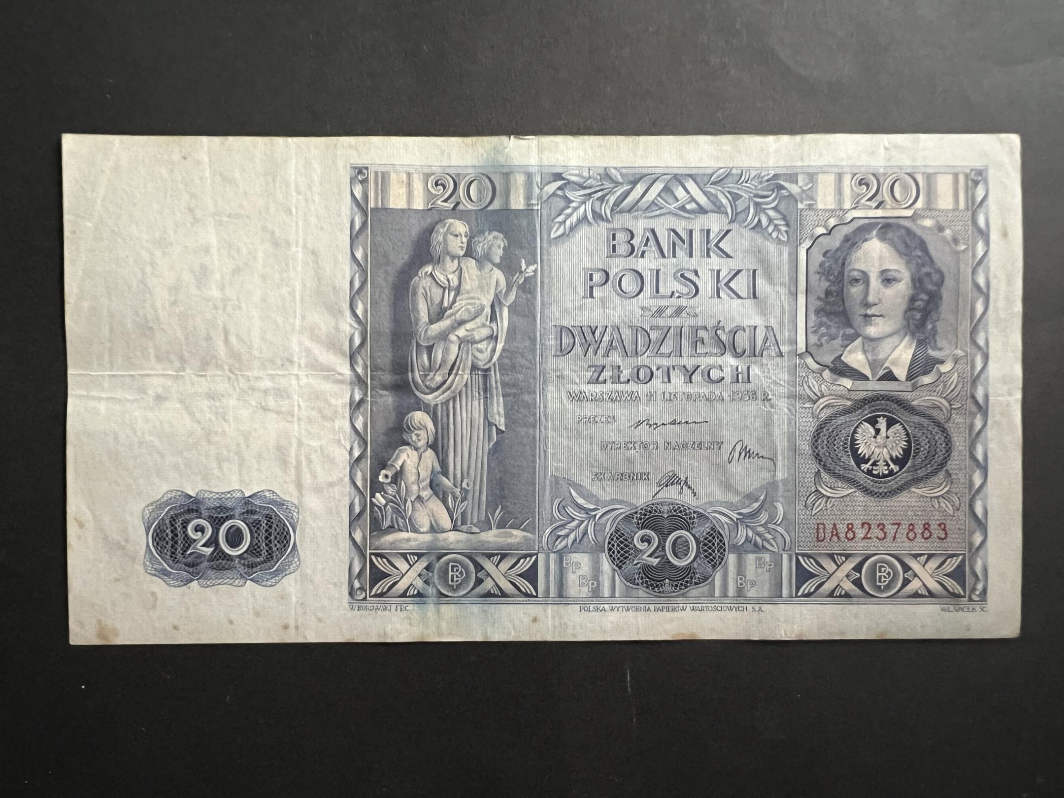 20 Zlotchy (1936)DA Lengyelország VF 