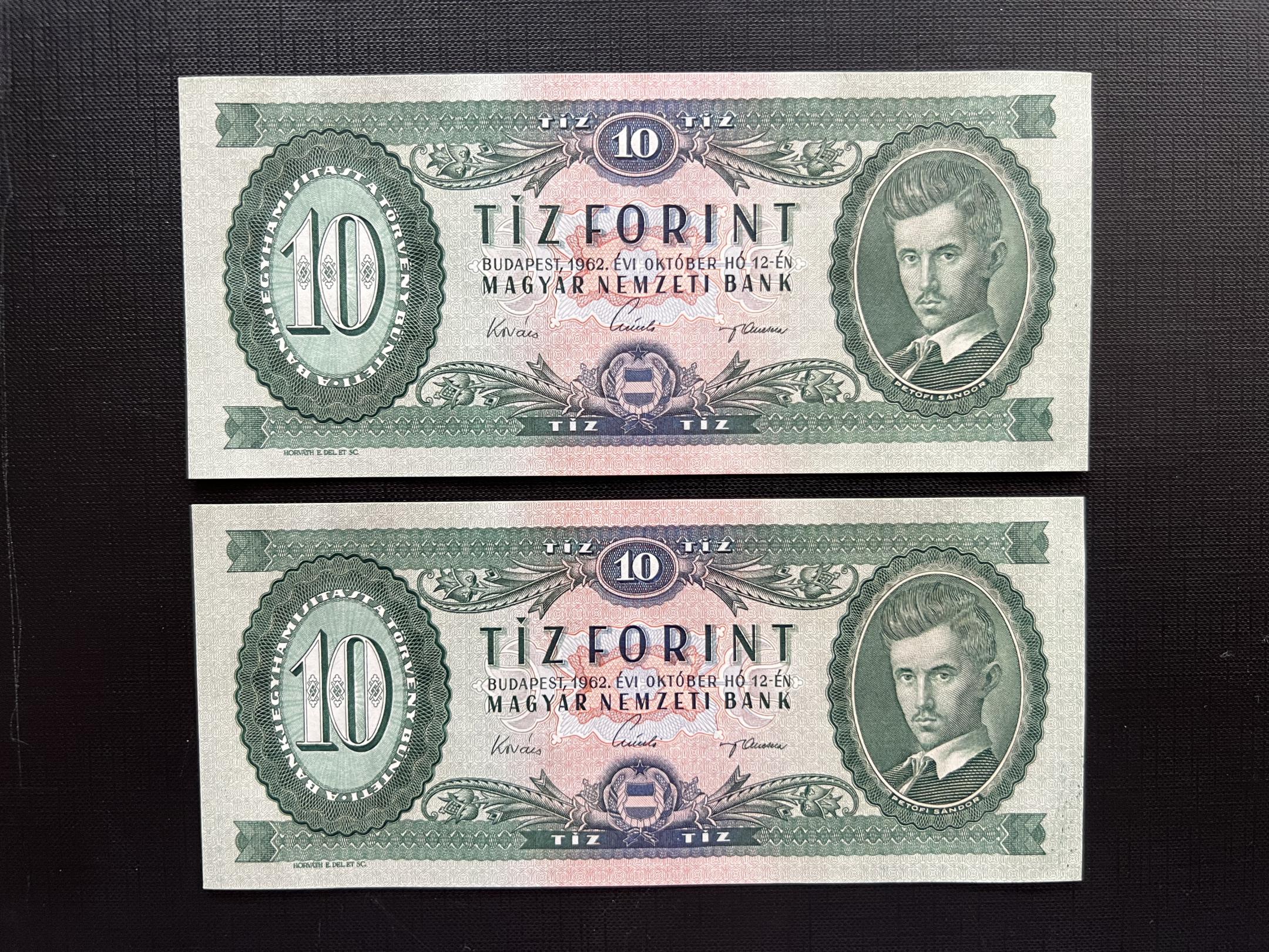 10 Forint (1962A) UNC sorszámkövető 2db Adamo F6