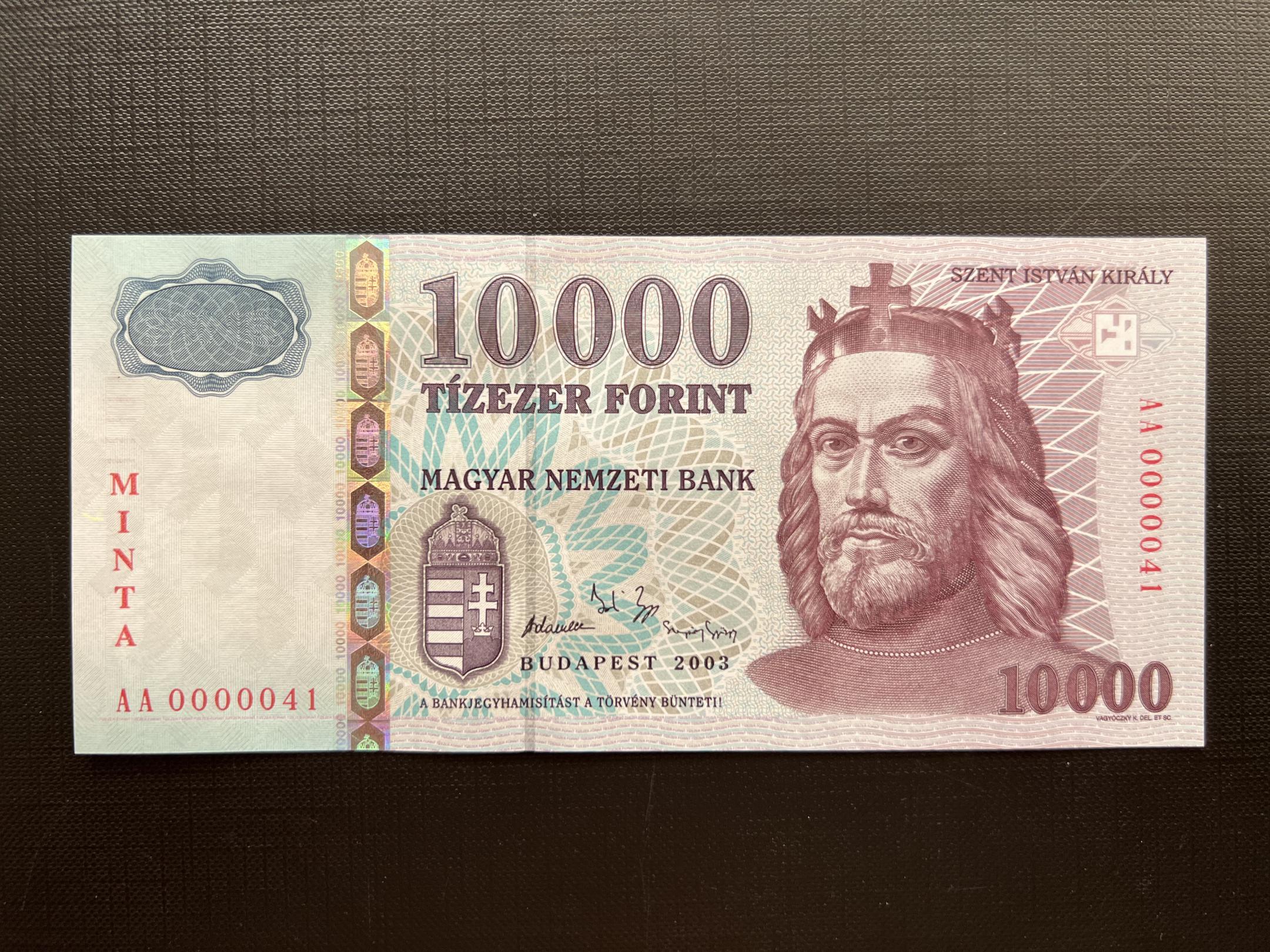 10000 Forint MINTA AA UNC alacsony sorszám 00041 (2003) Adamo F58DM2