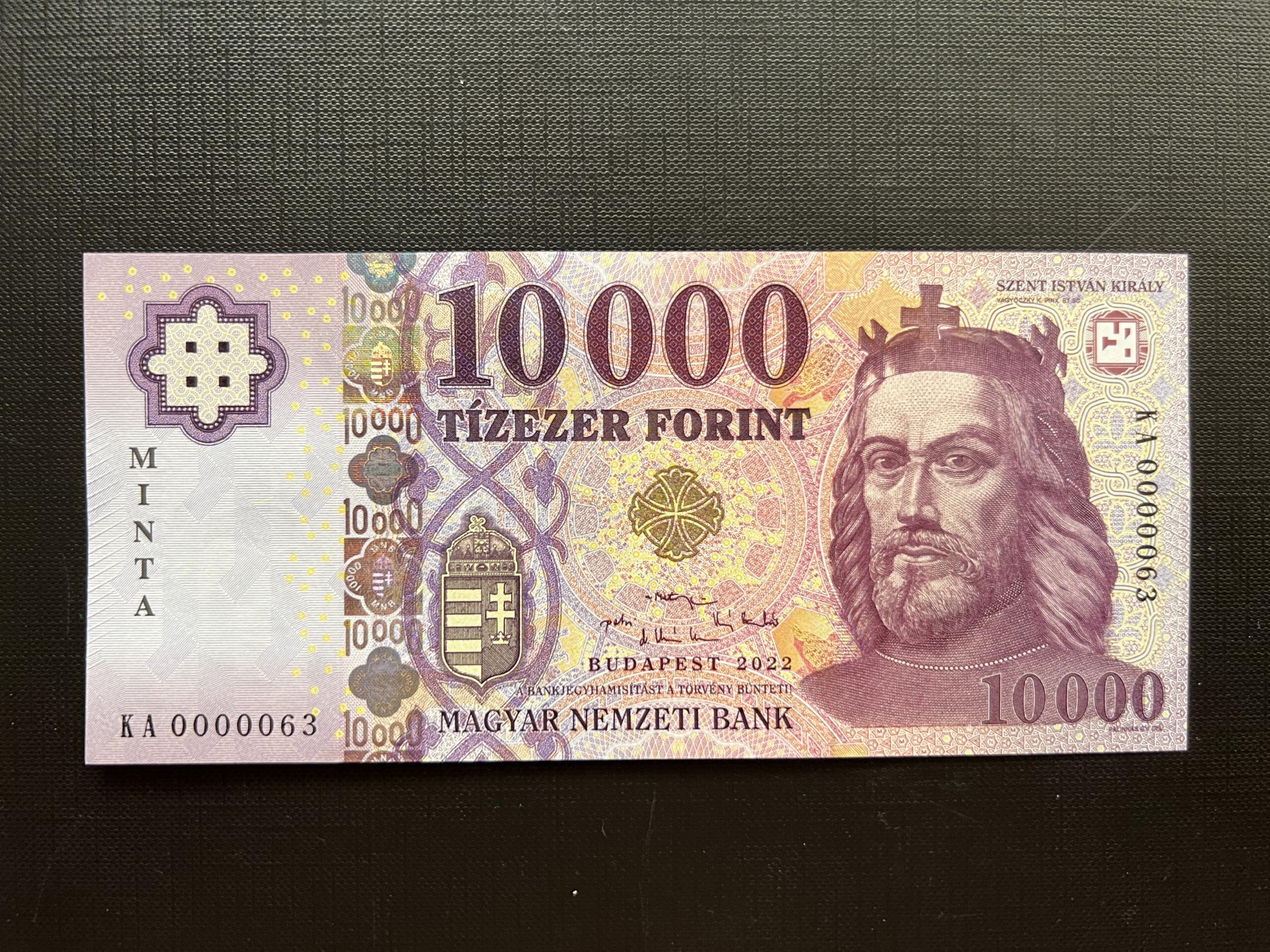 10000 Forint MINTA KA UNC alacsony sorszám 00063 (2022) 