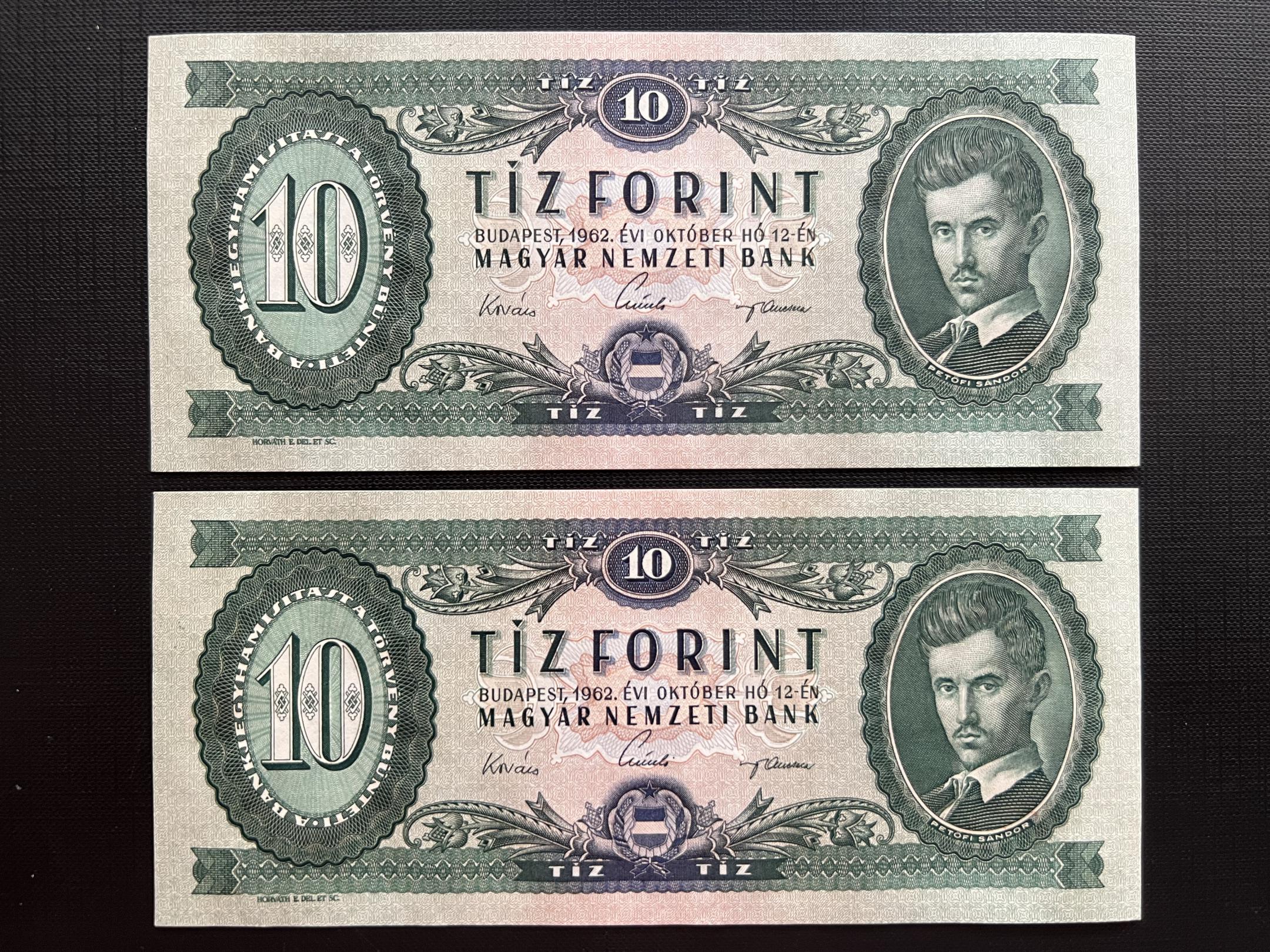 10 Forint (1962A) UNC sorszámkövető 2db Adamo F6