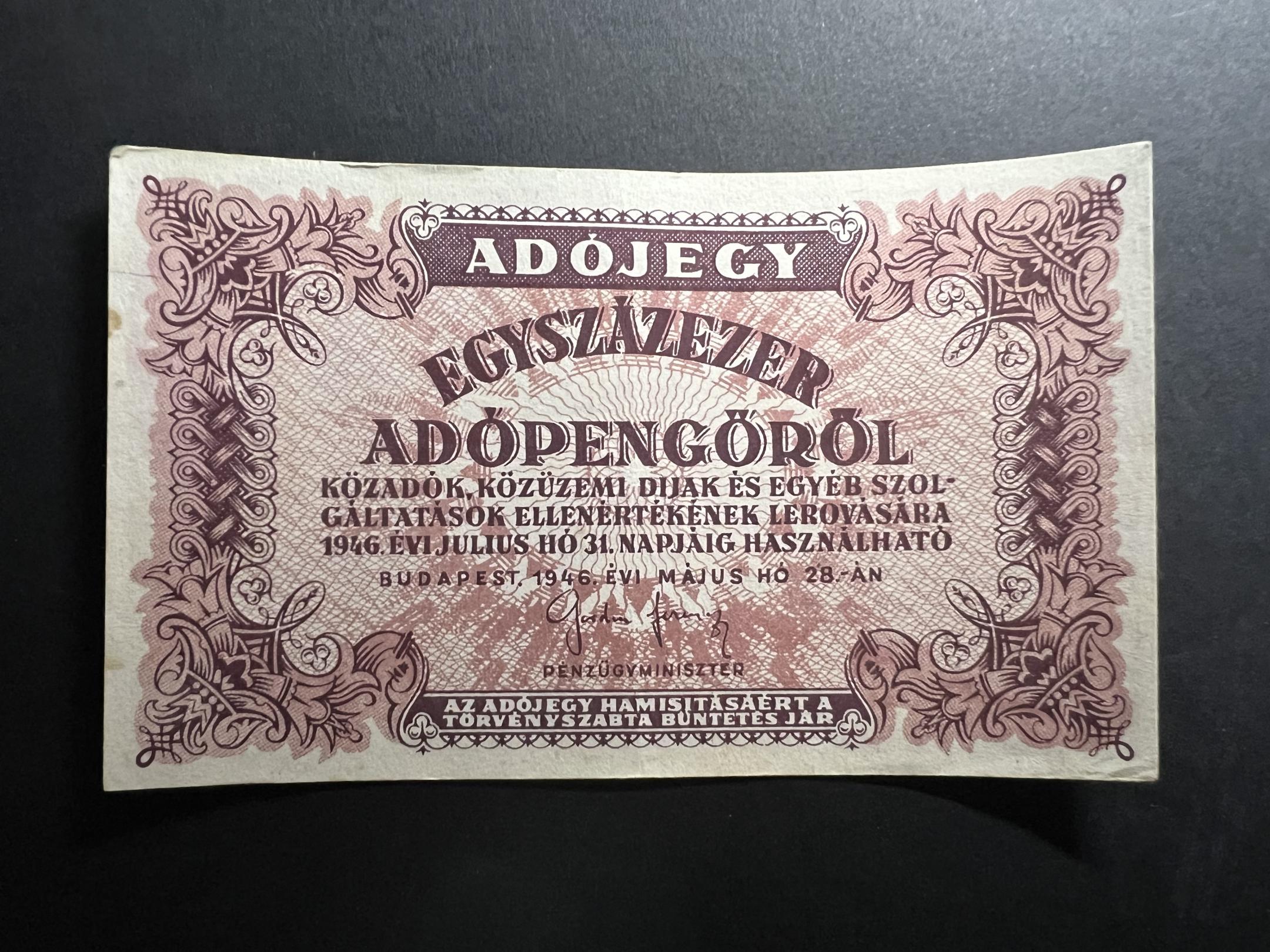 Egyszázezer Adópengő (1946) EF Adamo P51A