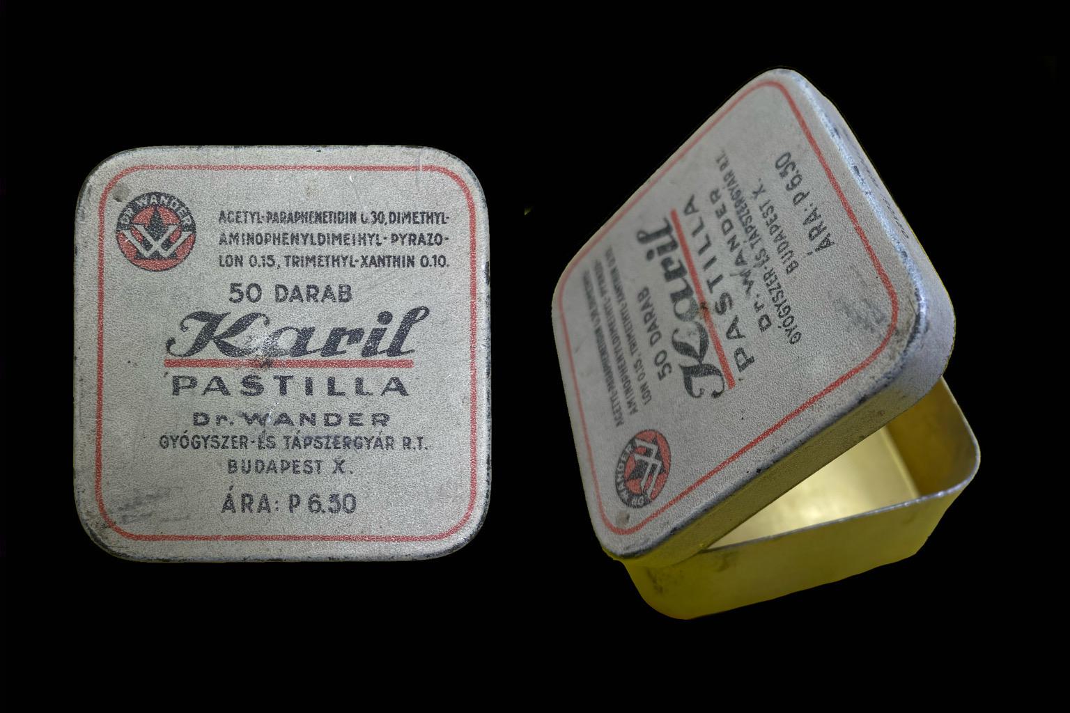 Karil pastilla Gyógyszeres pléhdoboz