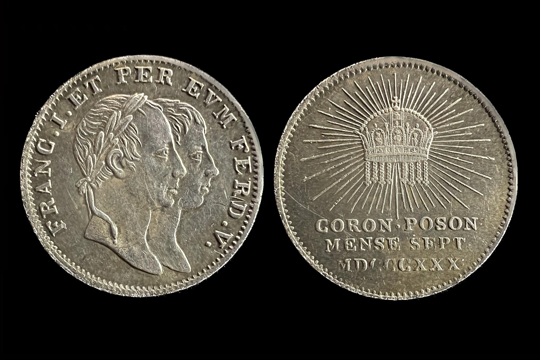 Ferenc és V. Ferdinánd (1830) koronázási zseton (felirat változat) Pozsony R 