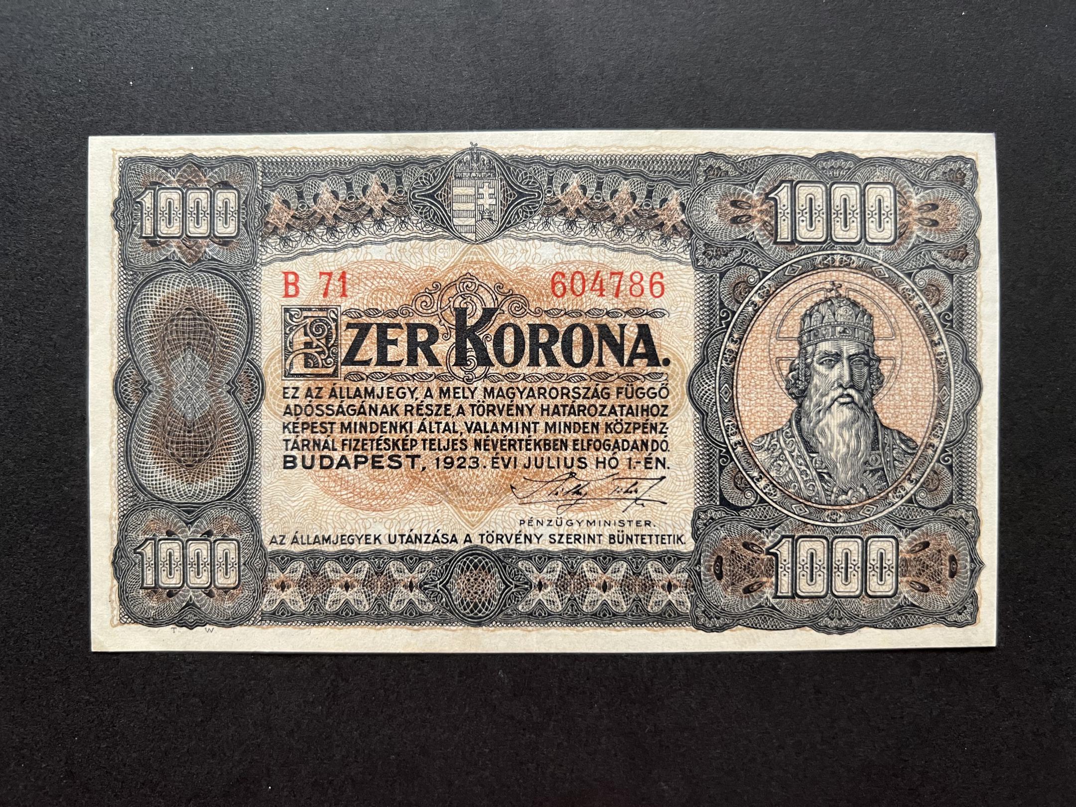 1000 Korona (1923)B Adamo K37 1 (nyomdahely nélkül) EF+